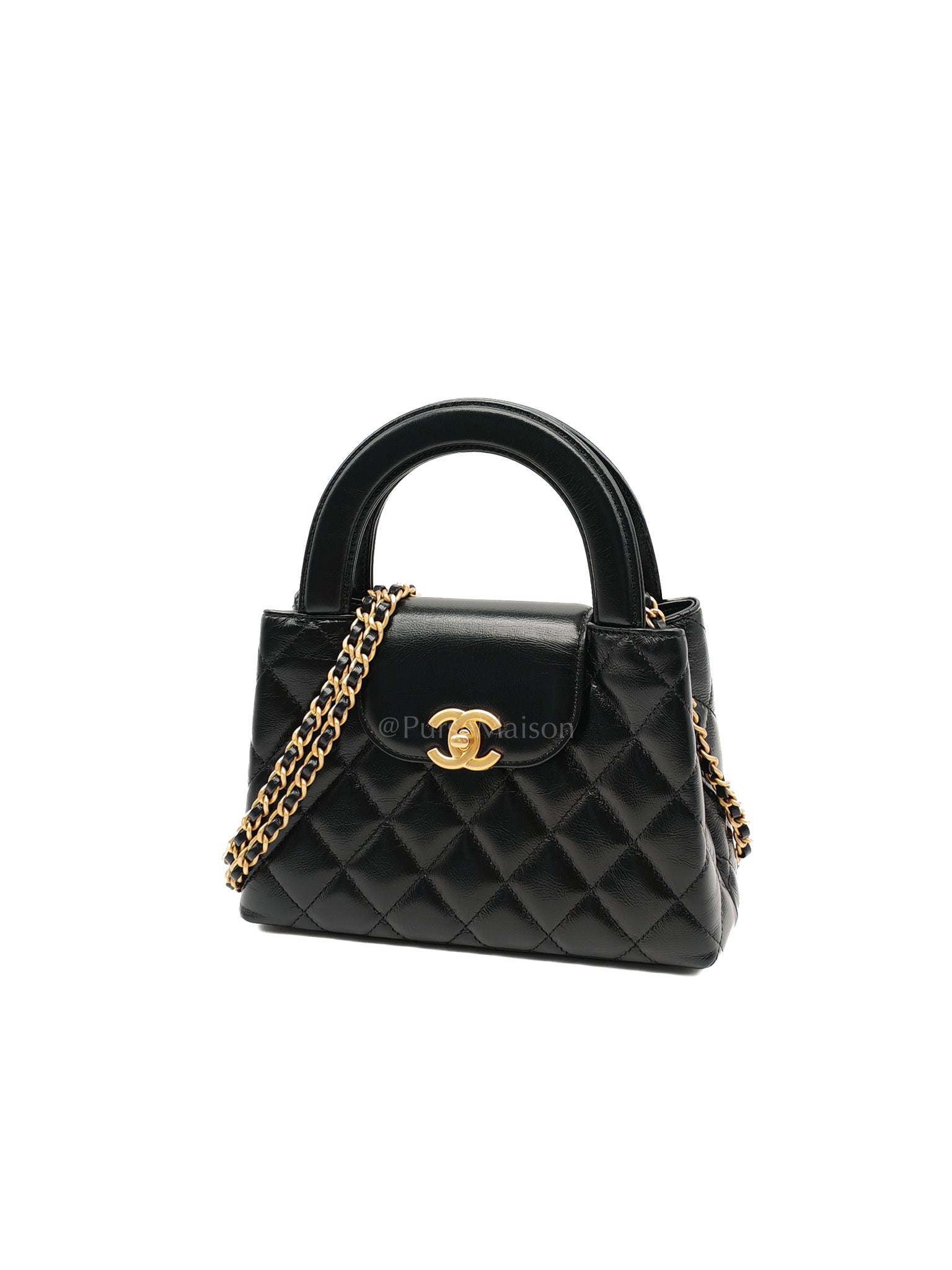 CC Kelly Small in Black Shiny Calfskin Leather and Aged Gold Hardware (Microchip)