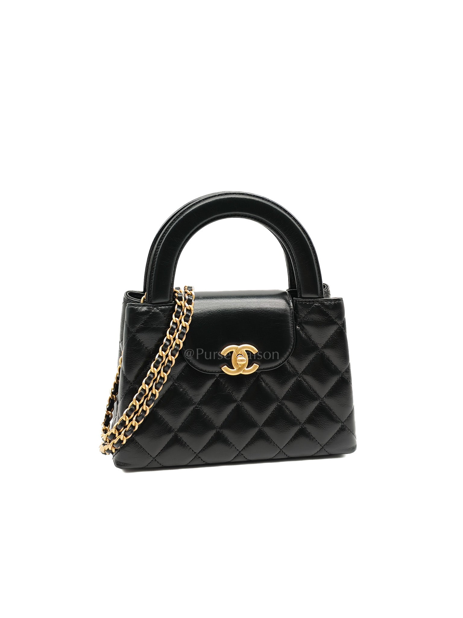 CC Kelly Small in Black Shiny Calfskin Leather and Aged Gold Hardware (Microchip)