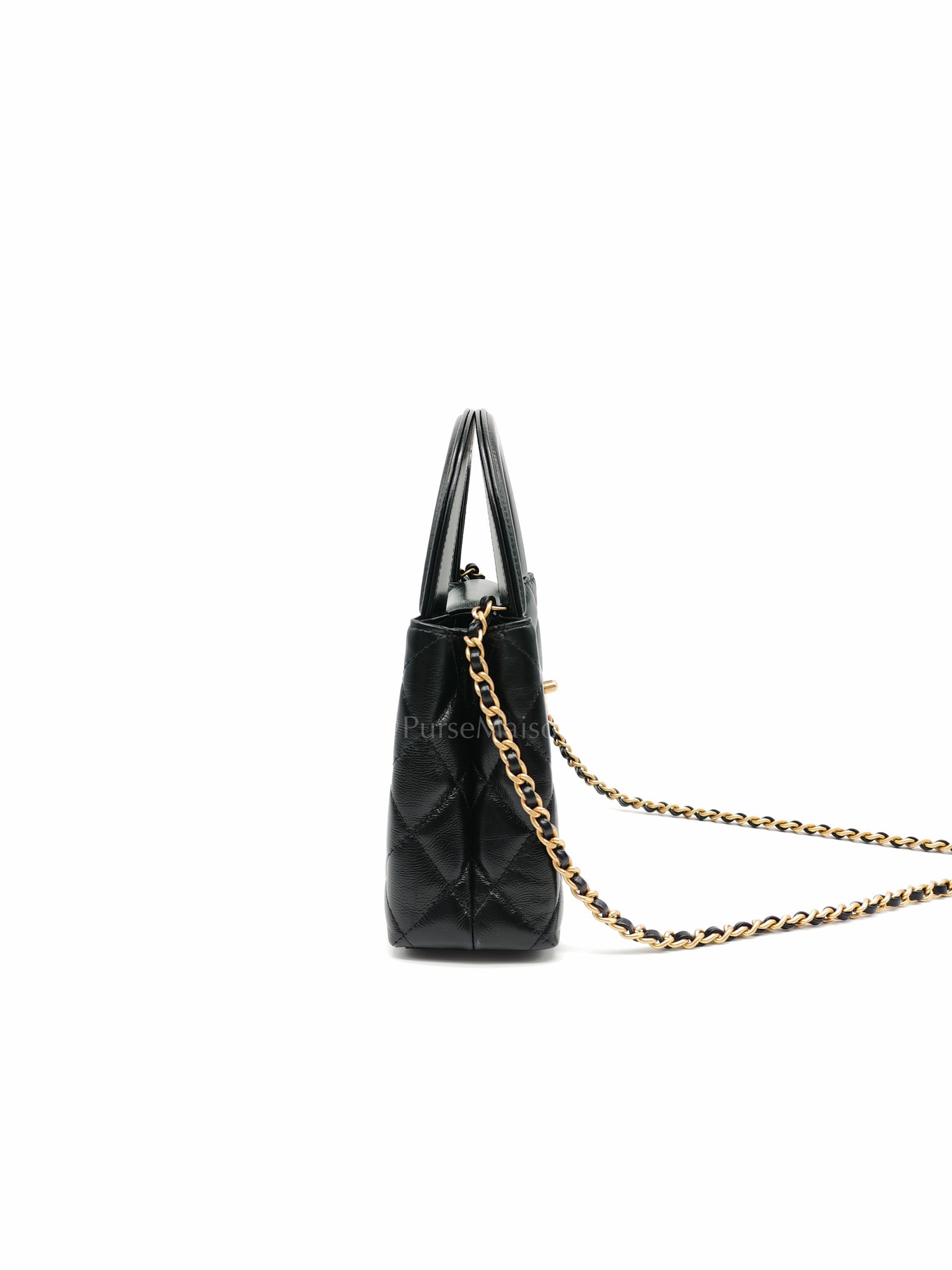 CC Kelly Small in Black Shiny Calfskin Leather and Aged Gold Hardware (Microchip)