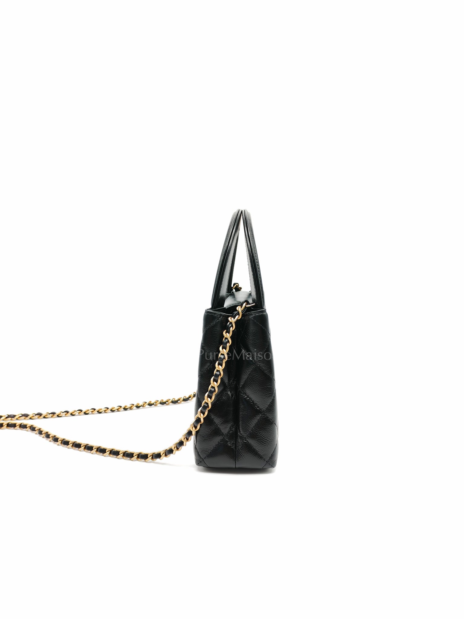 CC Kelly Small in Black Shiny Calfskin Leather and Aged Gold Hardware (Microchip)