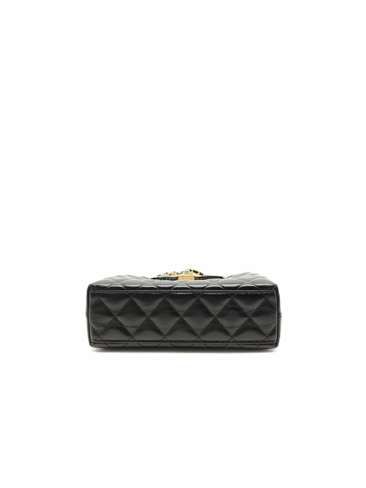 CC Kelly Small in Black Shiny Calfskin Leather and Aged Gold Hardware (Microchip)