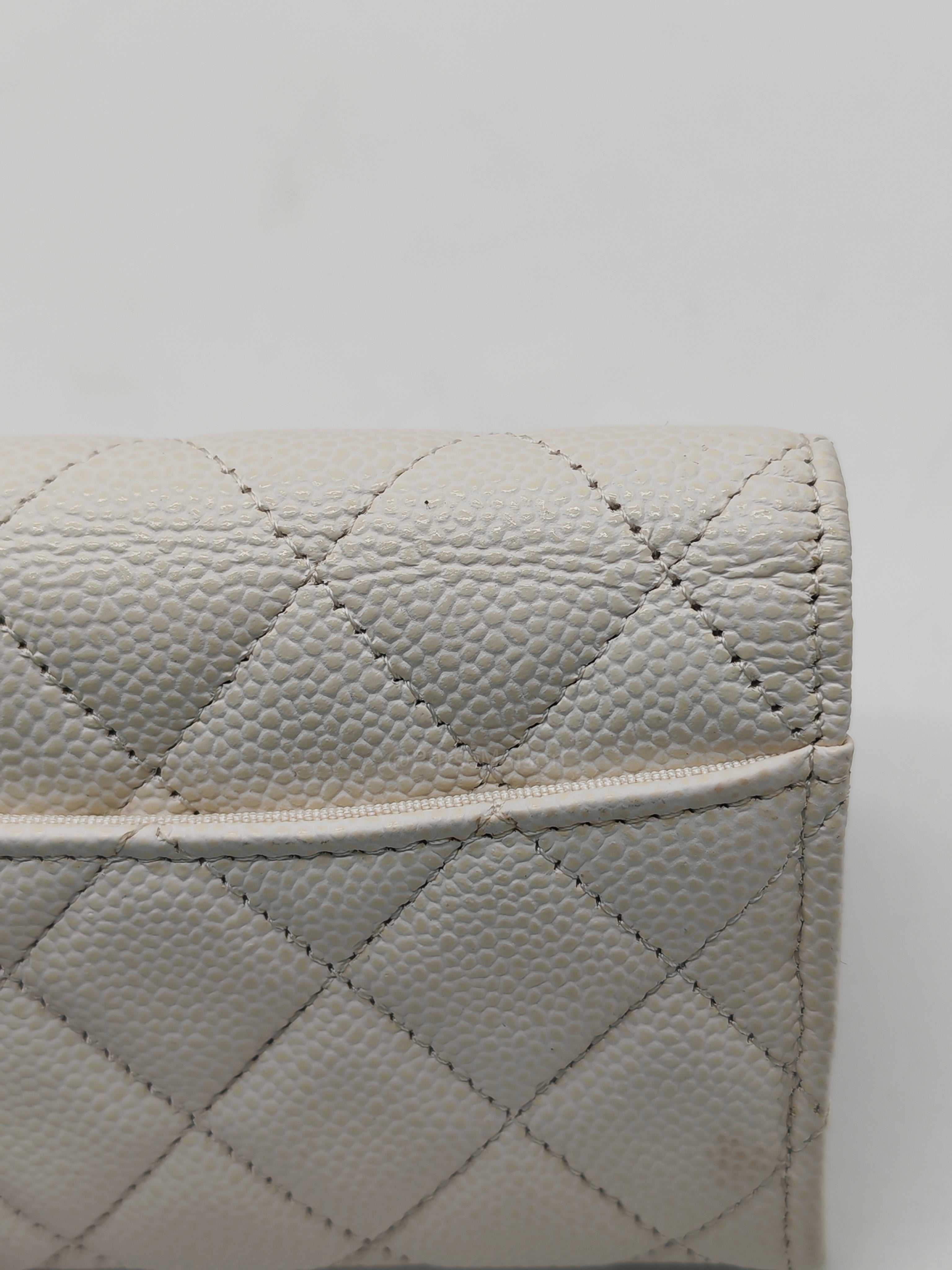 Chanel Classic Flap Card Holder in White Quilted Caviar Leather and Silver Hardware Series 30