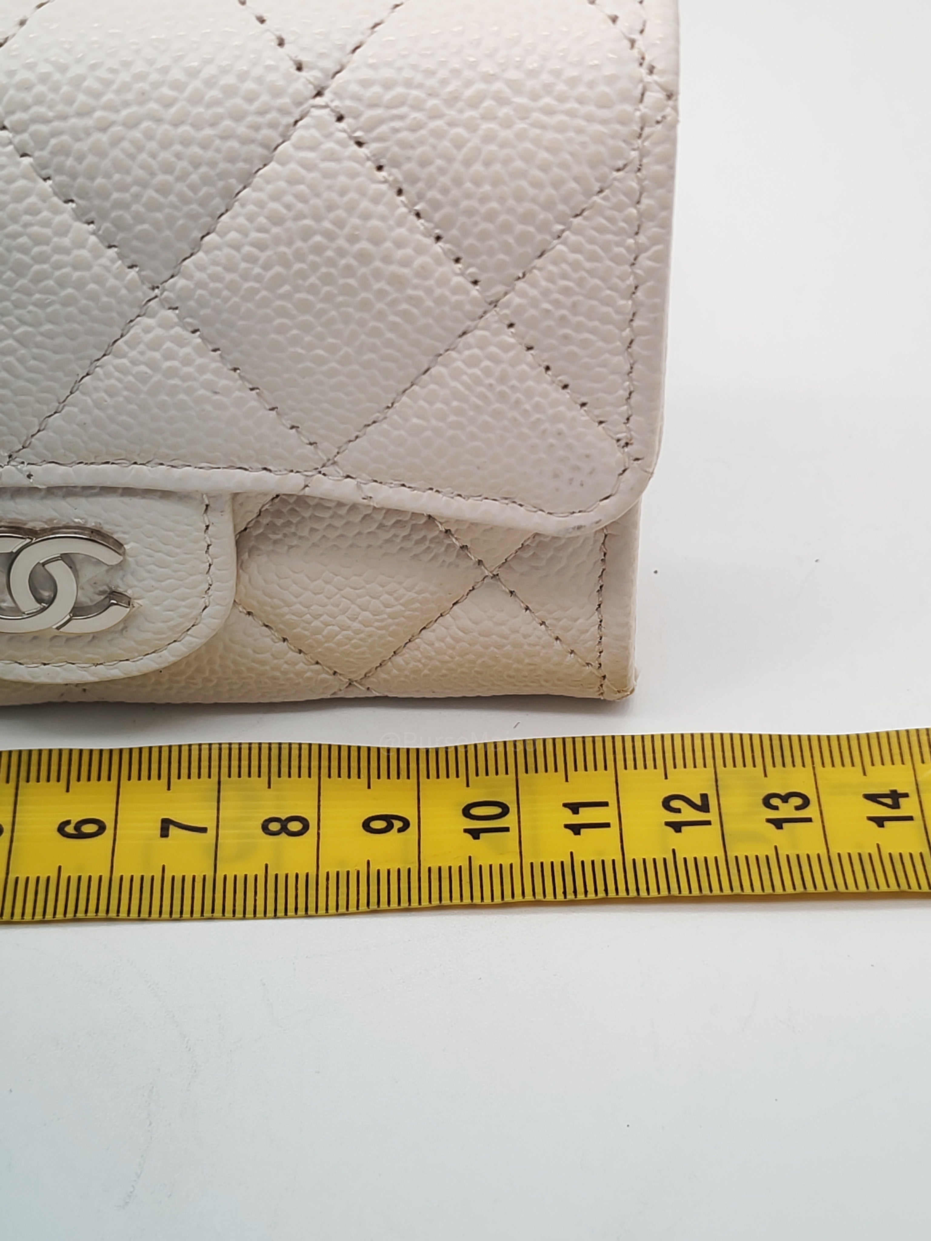 Chanel Classic Flap Card Holder in White Quilted Caviar Leather and Silver Hardware Series 30