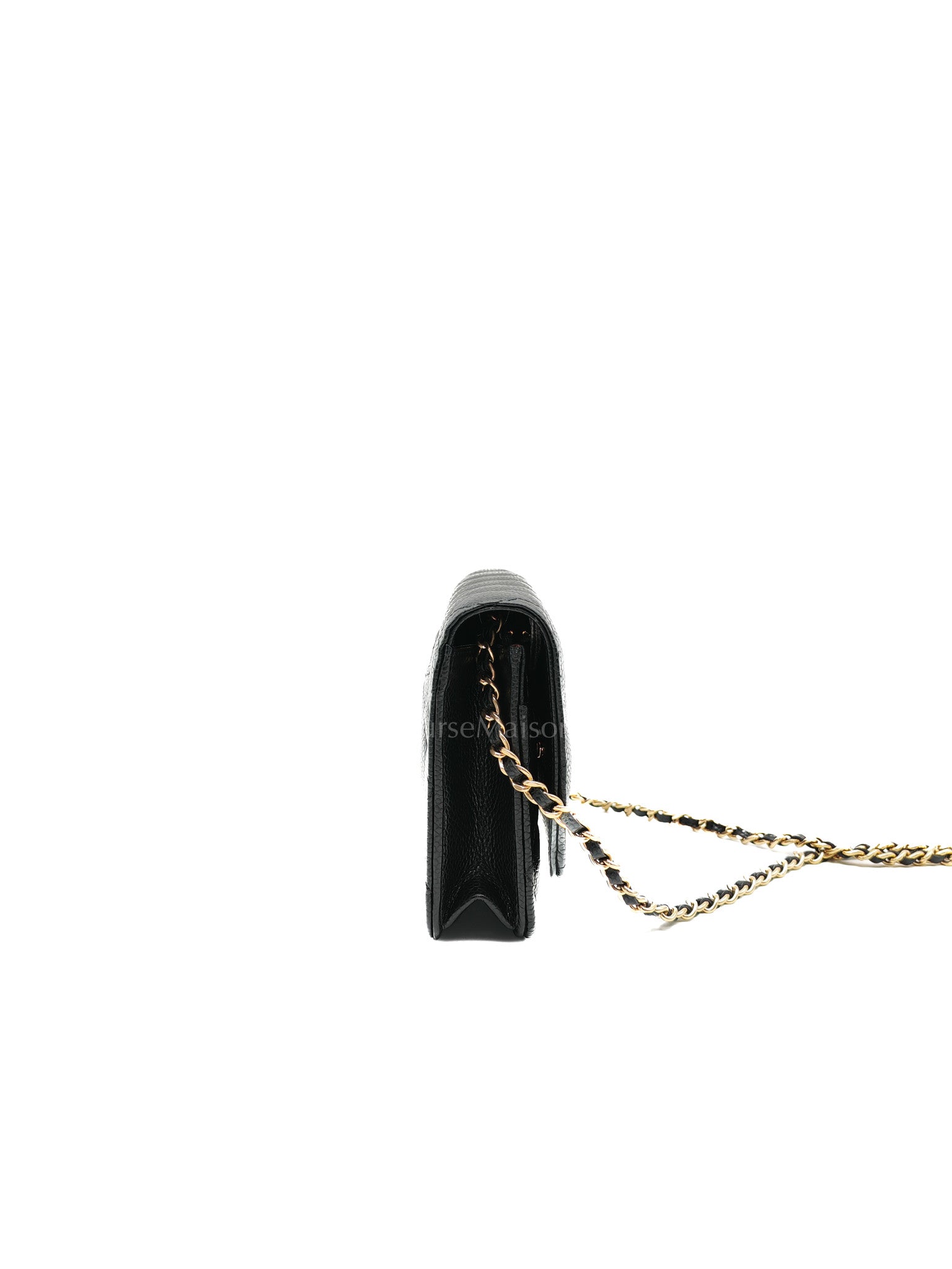 Chanel Classic Wallet On Chain in Black Quilted Caviar Leather & Gold Hardware Microchip