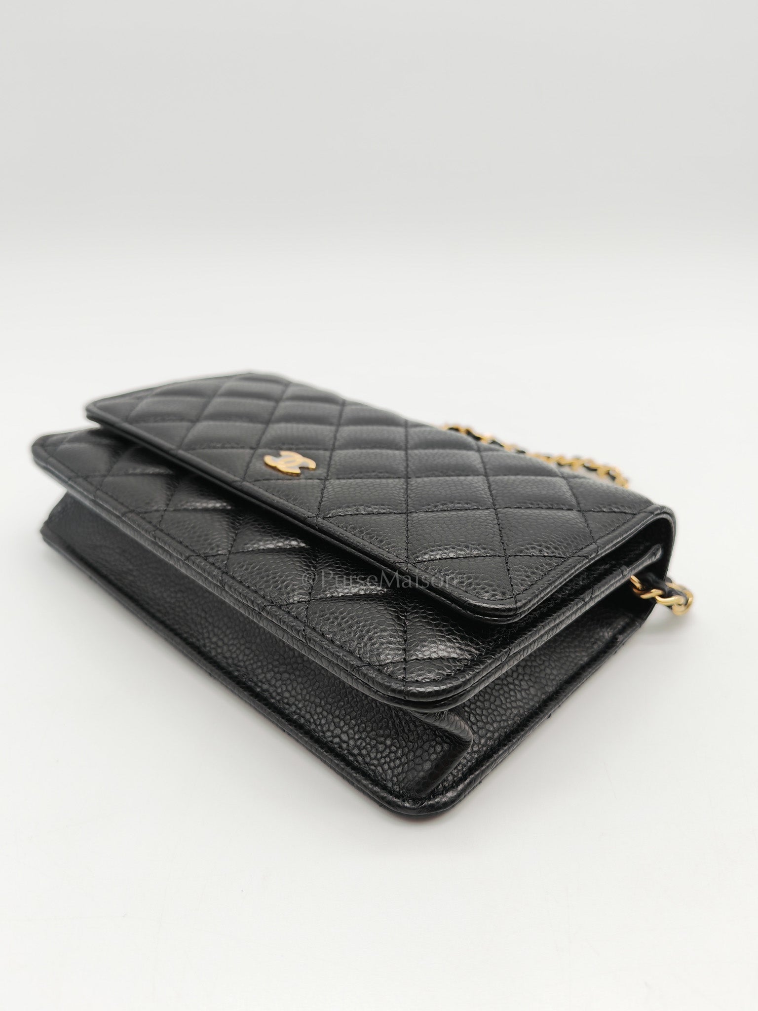 Chanel Classic Wallet On Chain in Black Quilted Caviar Leather & Gold Hardware Microchip