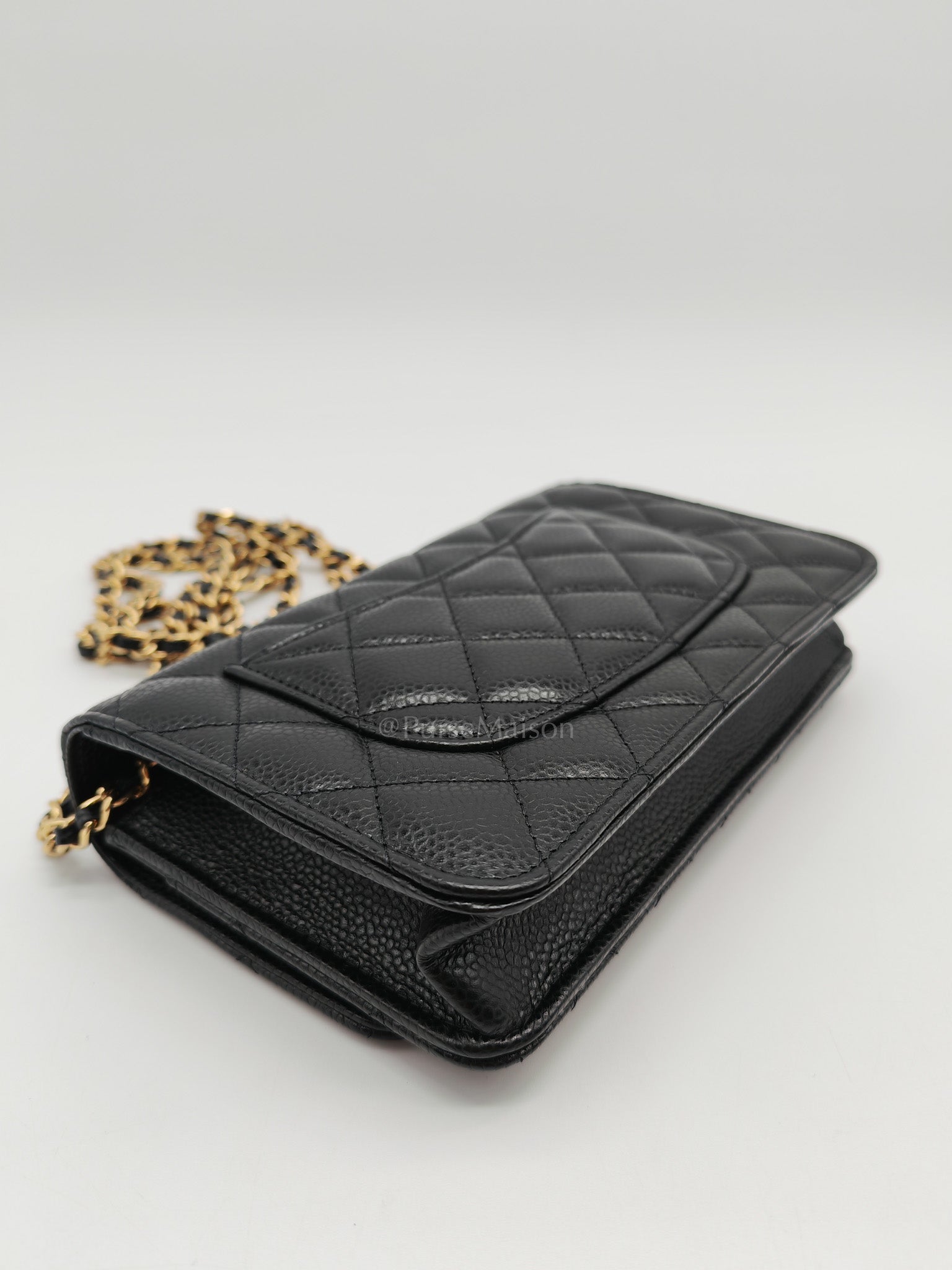 Chanel Classic Wallet On Chain in Black Quilted Caviar Leather & Gold Hardware Microchip