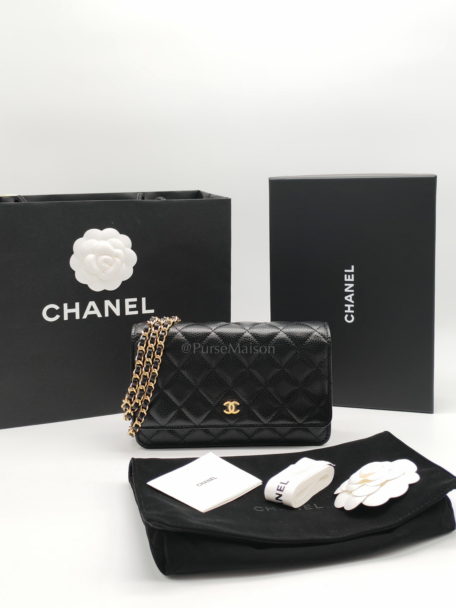 Chanel Classic Wallet On Chain in Black Quilted Caviar Leather & Gold Hardware Microchip