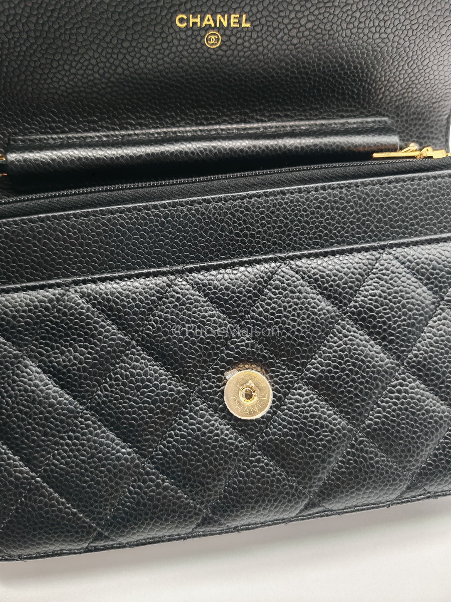 Chanel Wallet on Chain (WOC) in Black Caviar Leather and Gold Hardware (Microchip)