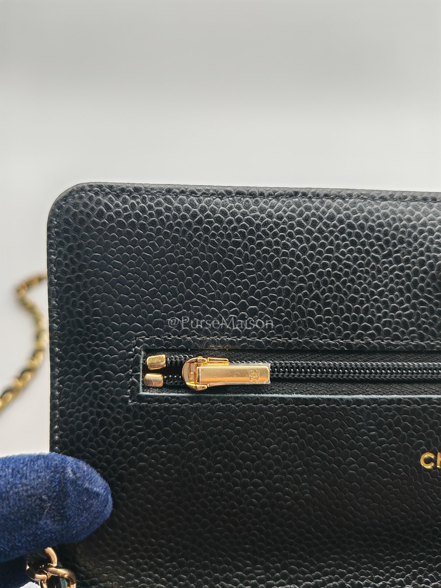 Chanel Wallet on Chain (WOC) in Black Caviar Leather and Gold Hardware (Microchip)