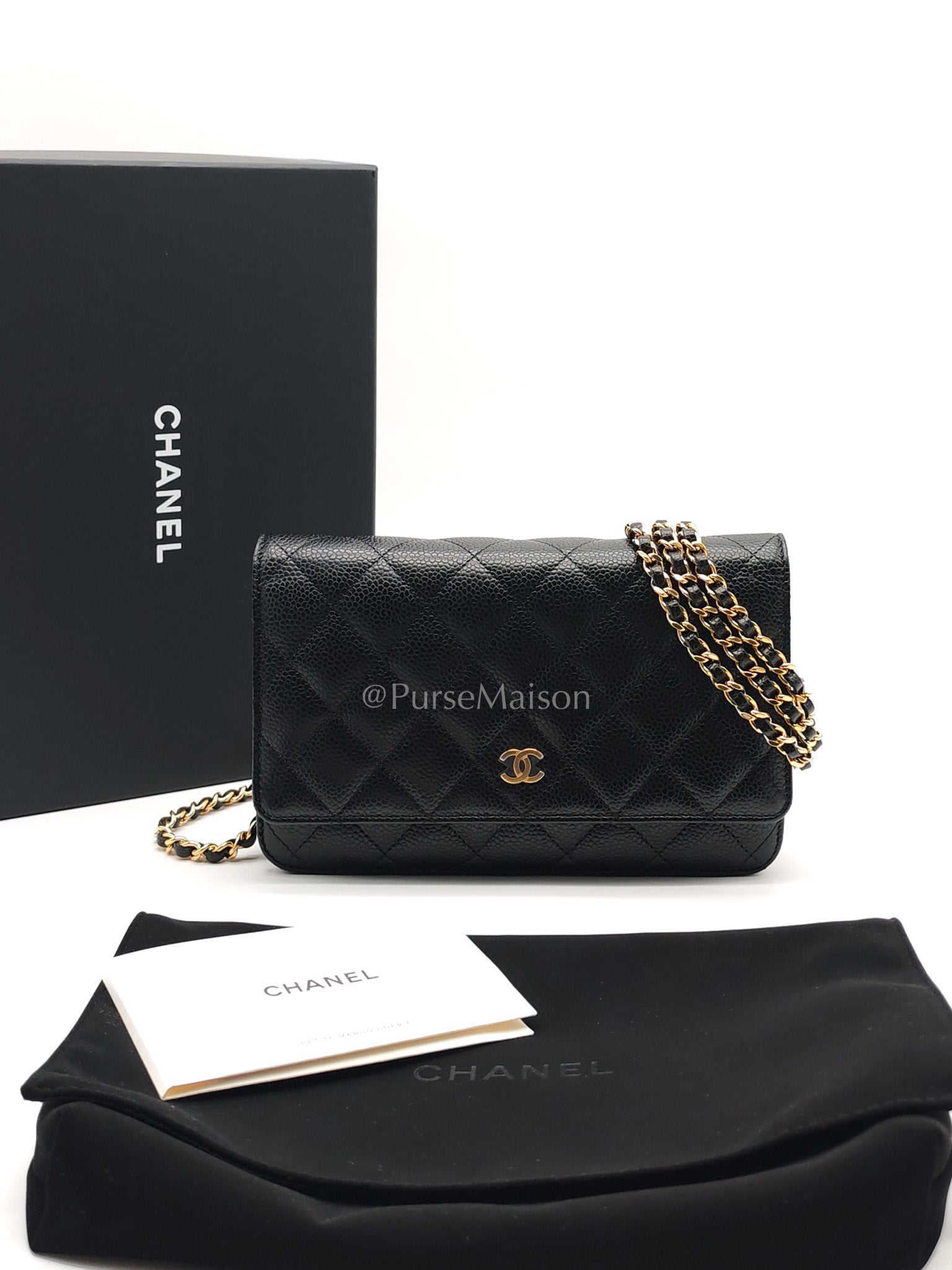 Chanel Wallet on Chain (WOC) in Black Caviar Leather and Gold Hardware (Microchip)