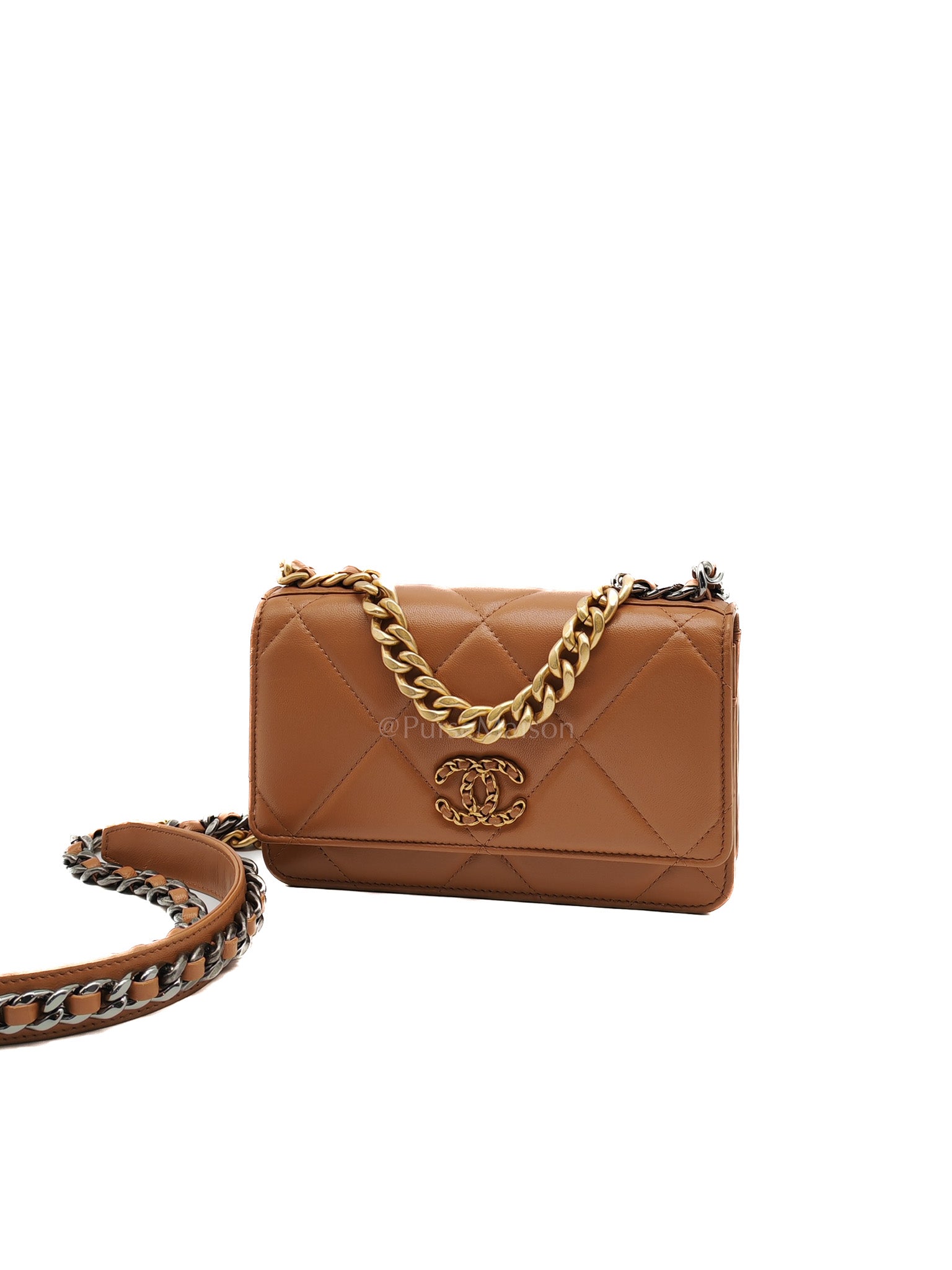 Chanel 19 Wallet On Chain (WOC) Caramel Lambskin Leather Mix Hardware (Microchip)