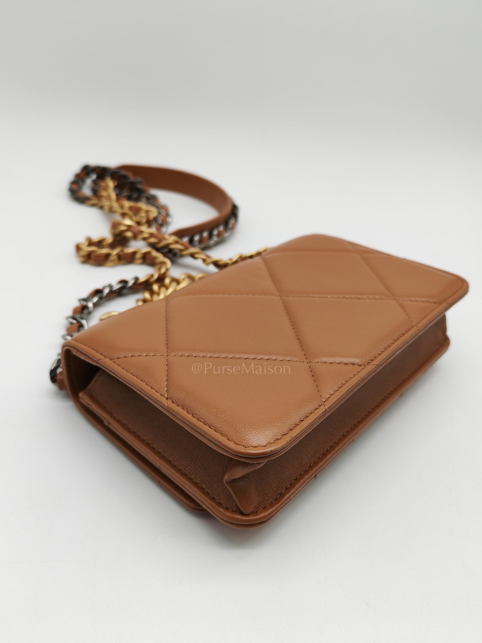 Chanel 19 Wallet On Chain (WOC) Caramel Lambskin Leather Mix Hardware (Microchip)