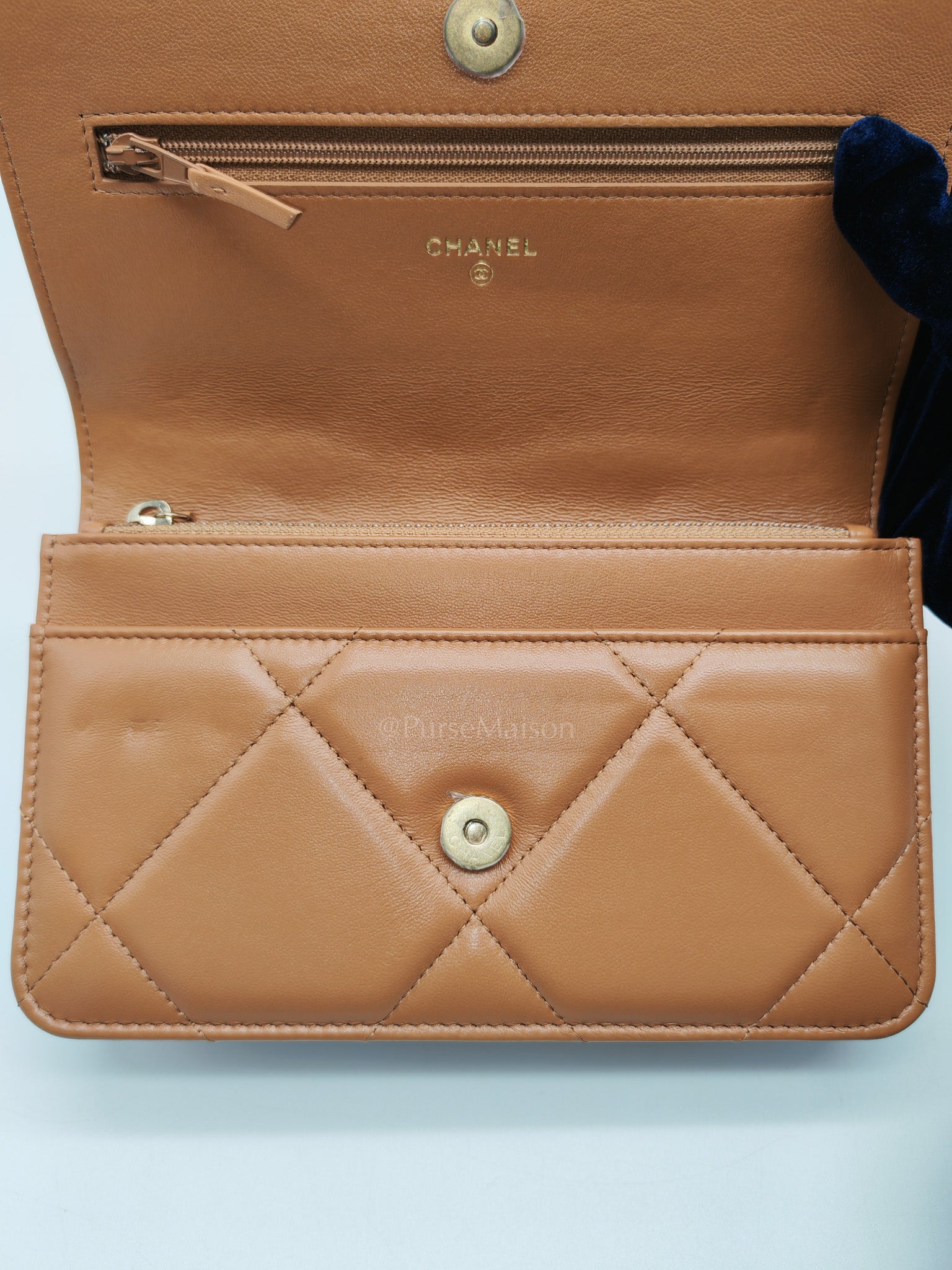 Chanel 19 Wallet On Chain (WOC) Caramel Lambskin Leather Mix Hardware (Microchip)