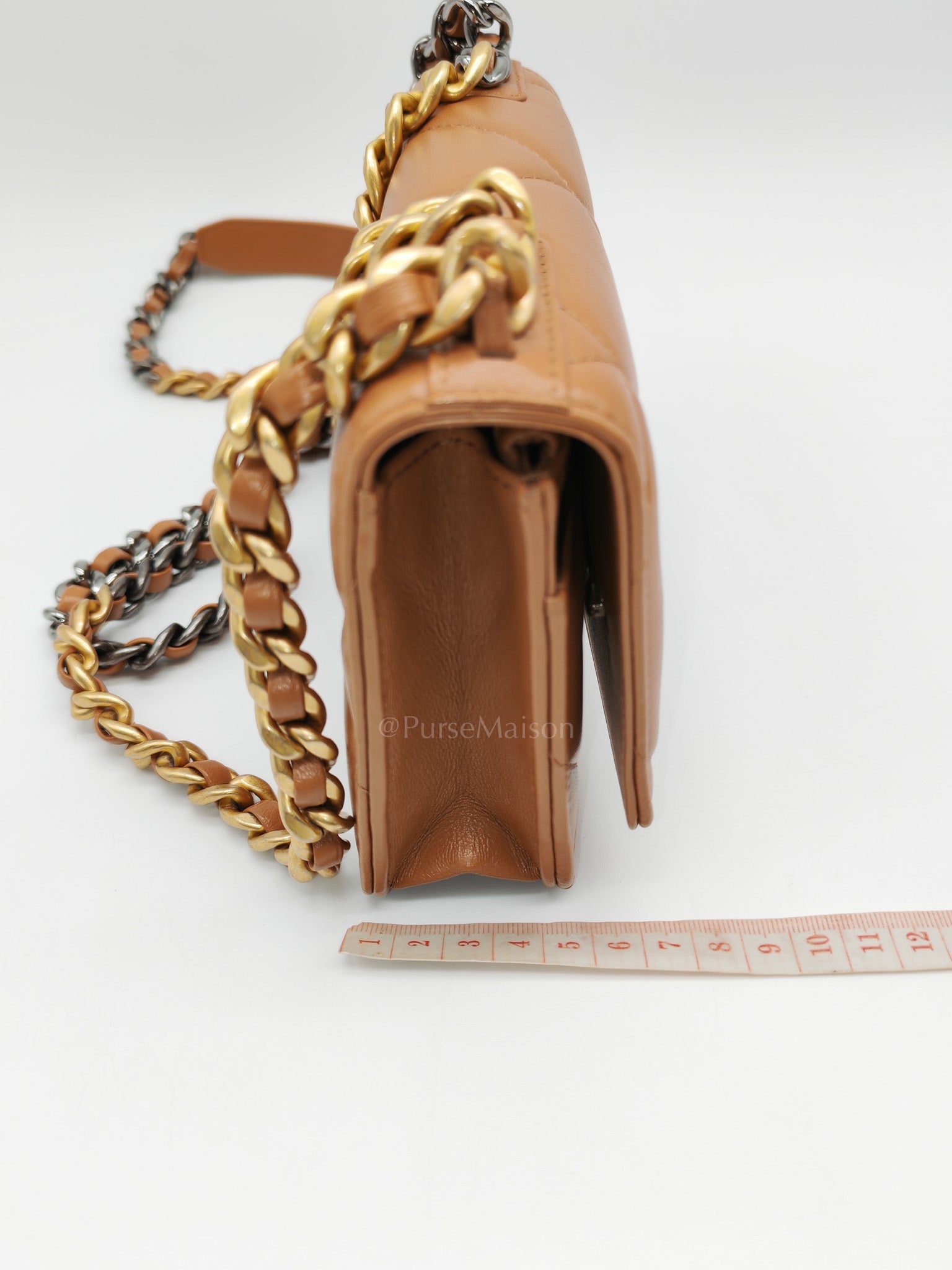 Chanel 19 Wallet On Chain (WOC) Caramel Lambskin Leather Mix Hardware (Microchip)