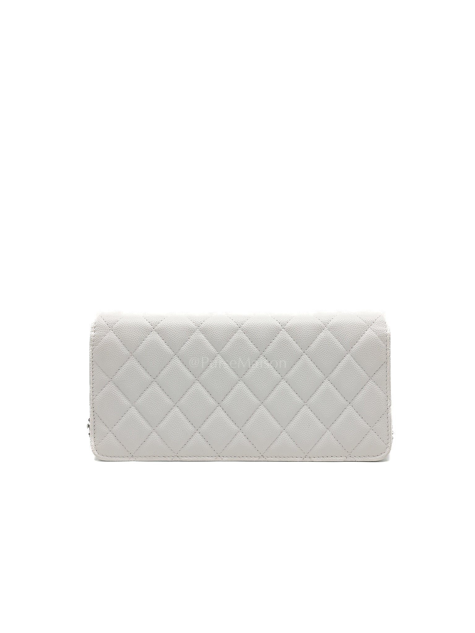 Chanel Long Wallet on Chain in White Caviar Leather Silver Hardware (Microchip)