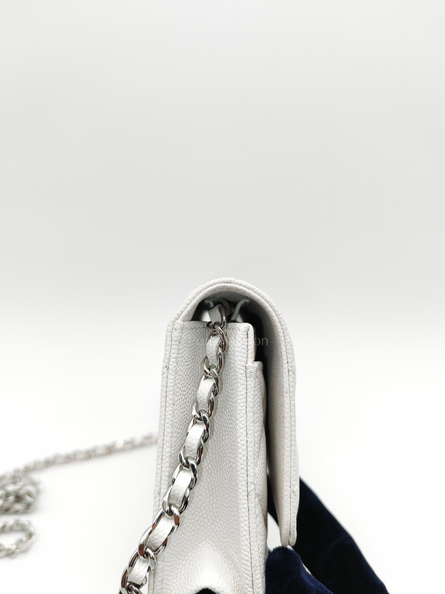 Chanel Long Wallet on Chain in White Caviar Leather Silver Hardware (Microchip)