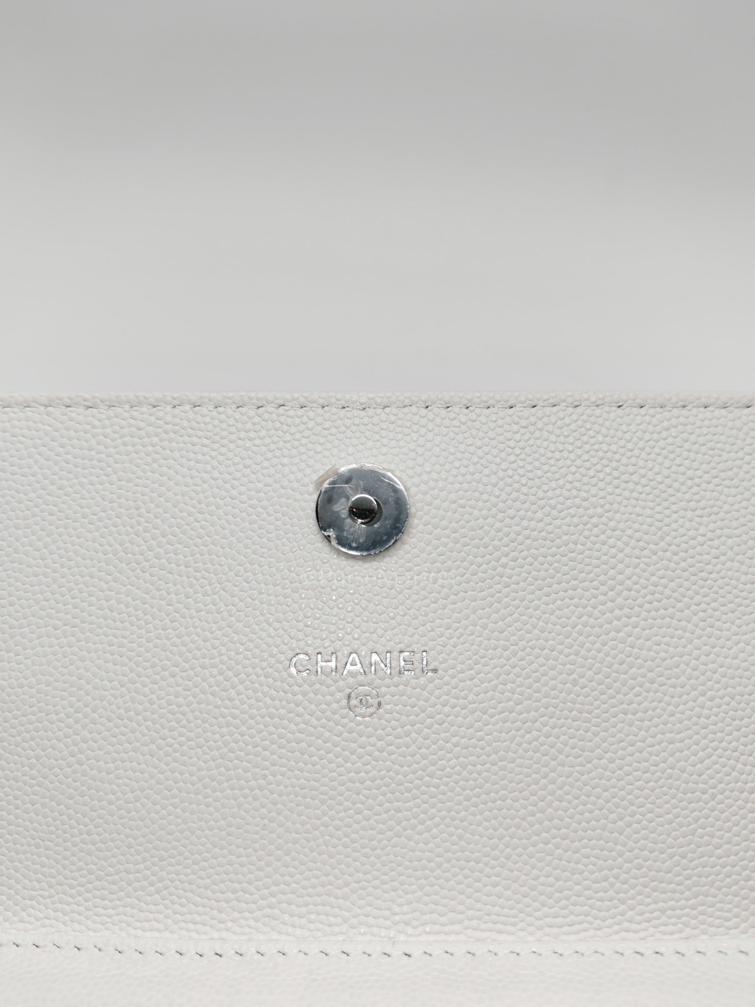 Chanel Long Wallet on Chain in White Caviar Leather Silver Hardware (Microchip)