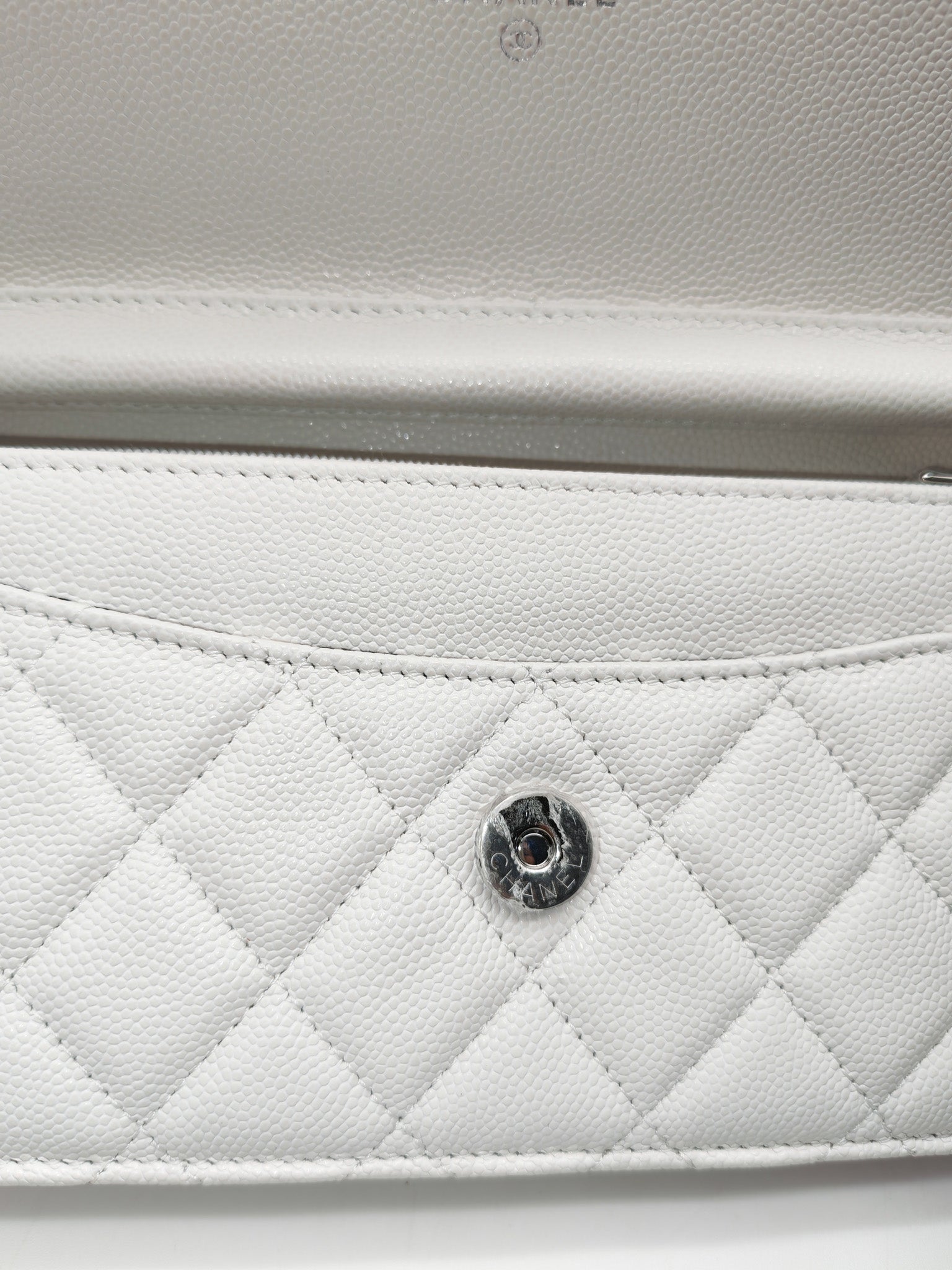 Chanel Long Wallet on Chain in White Caviar Leather Silver Hardware (Microchip)