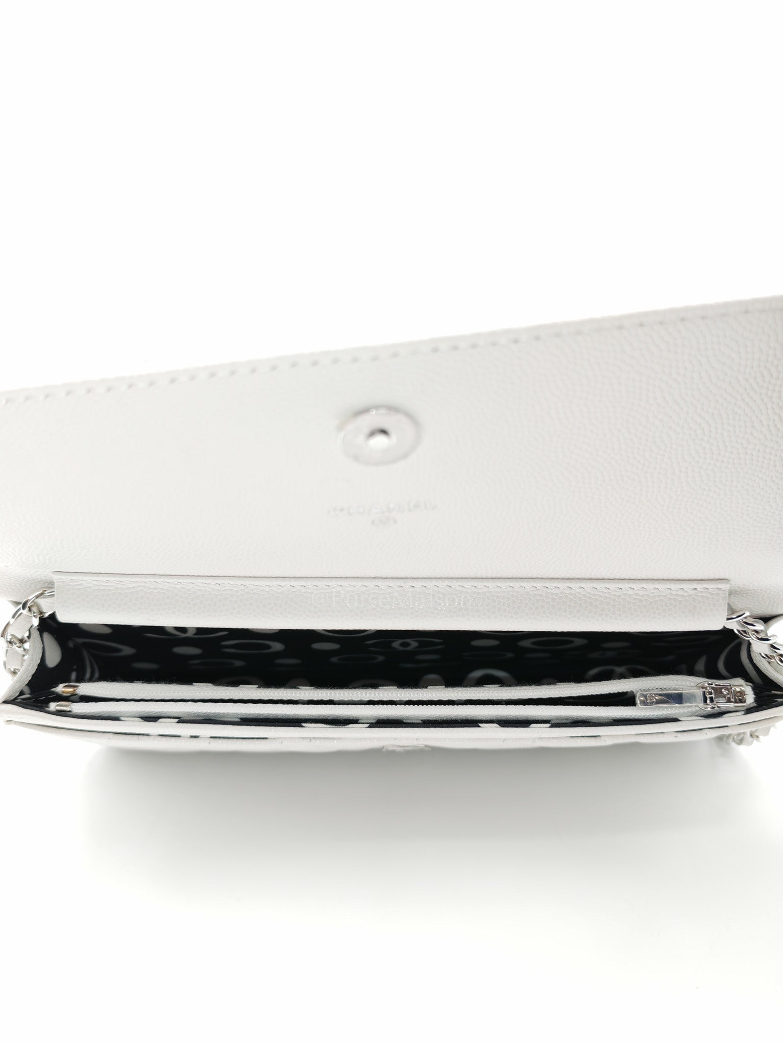 Chanel Long Wallet on Chain in White Caviar Leather Silver Hardware (Microchip)