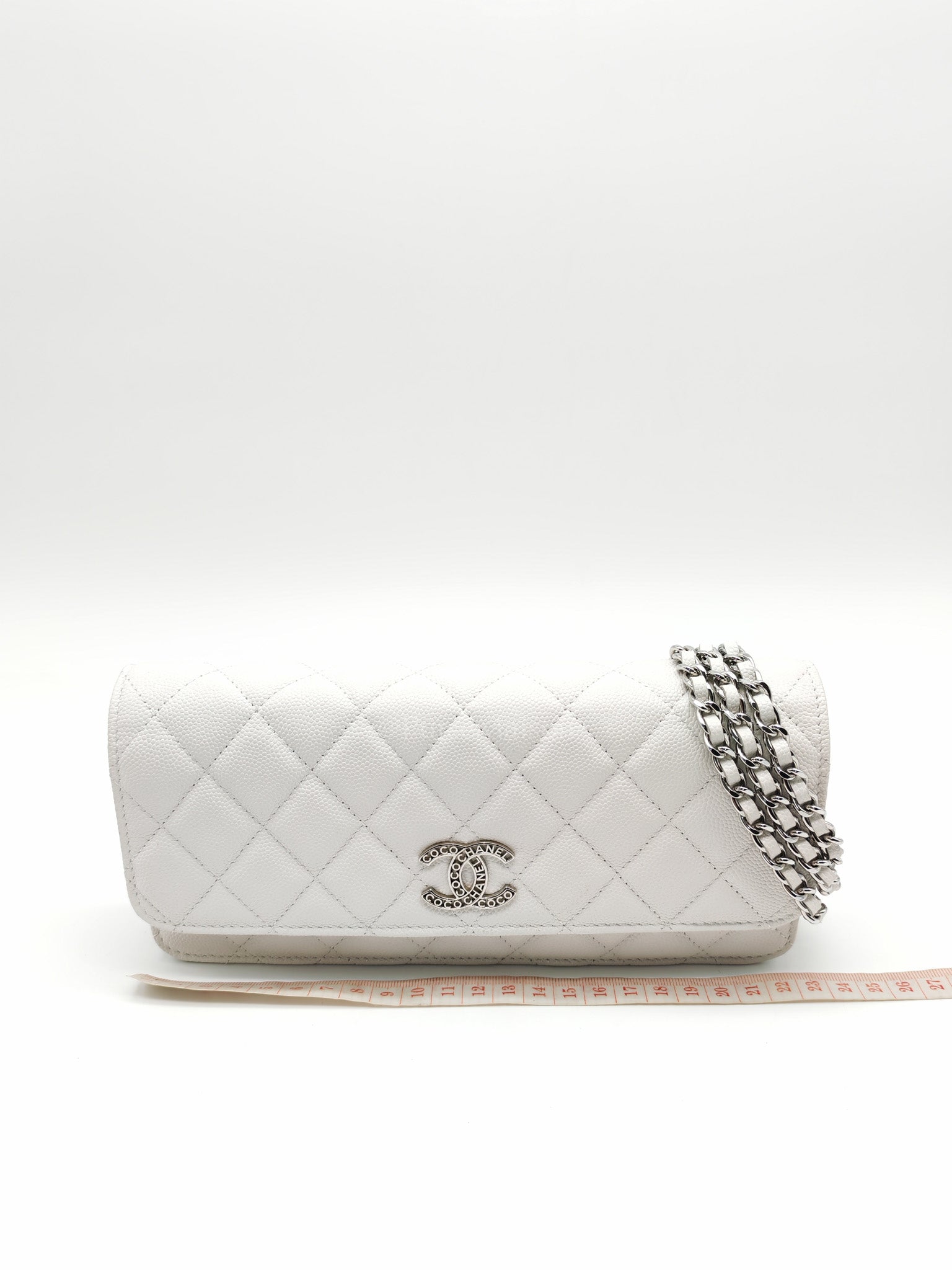Chanel Long Wallet on Chain in White Caviar Leather Silver Hardware (Microchip)