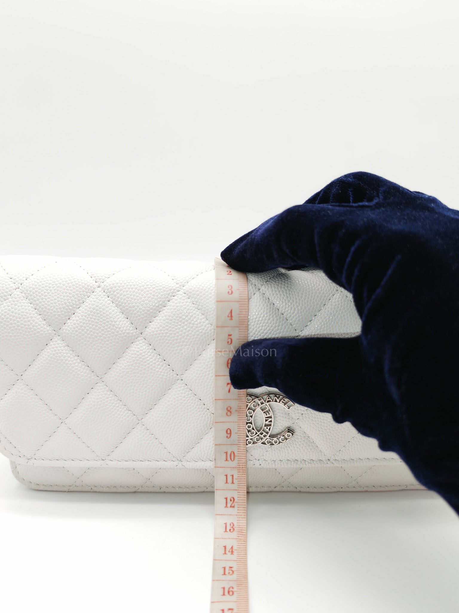 Chanel Long Wallet on Chain in White Caviar Leather Silver Hardware (Microchip)