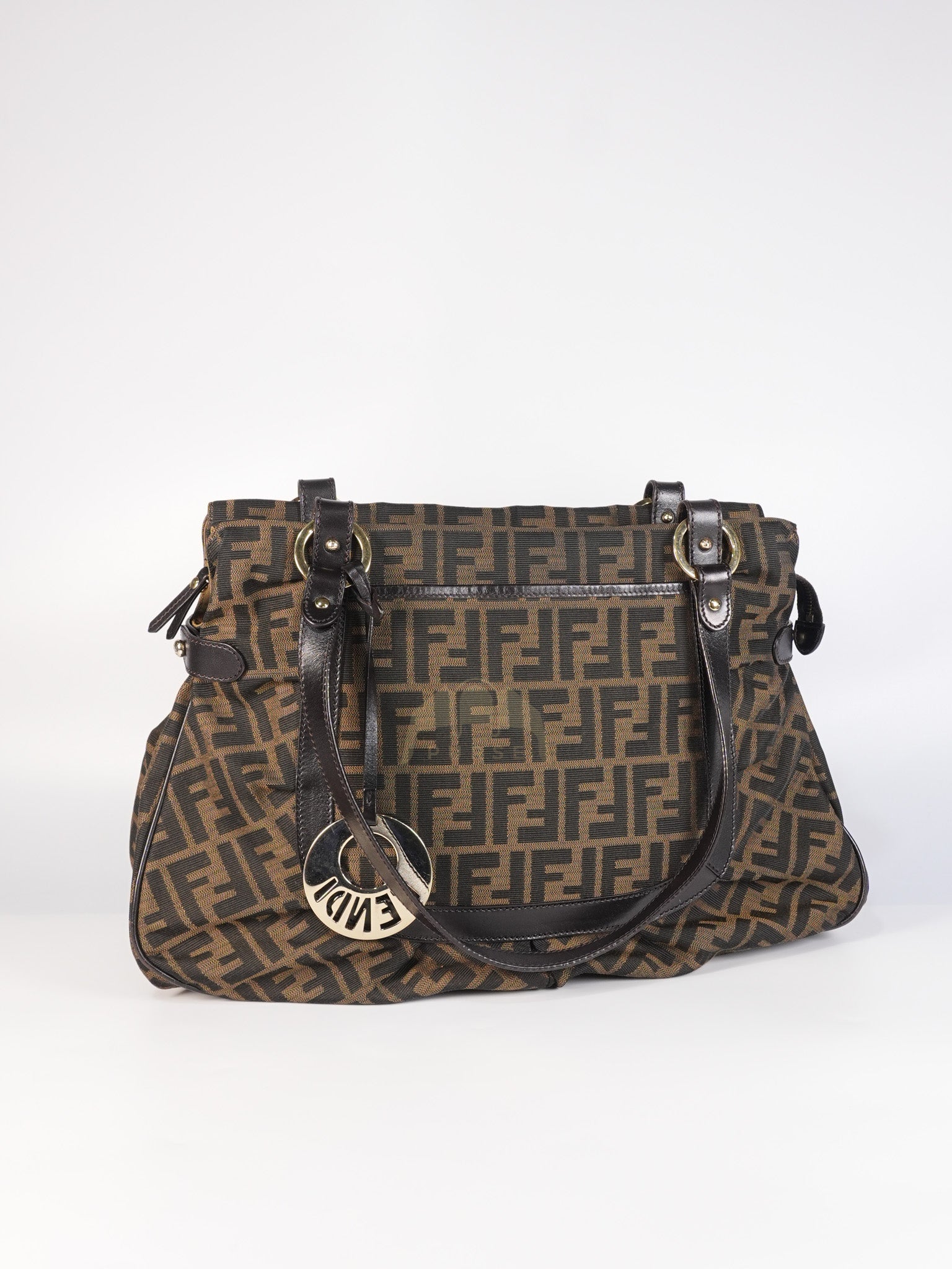 Chef Large Shoulder Bag in Black/Brown Zucca Canvas & Light Gold Hardware | Purse Maison Luxury Bags Shop