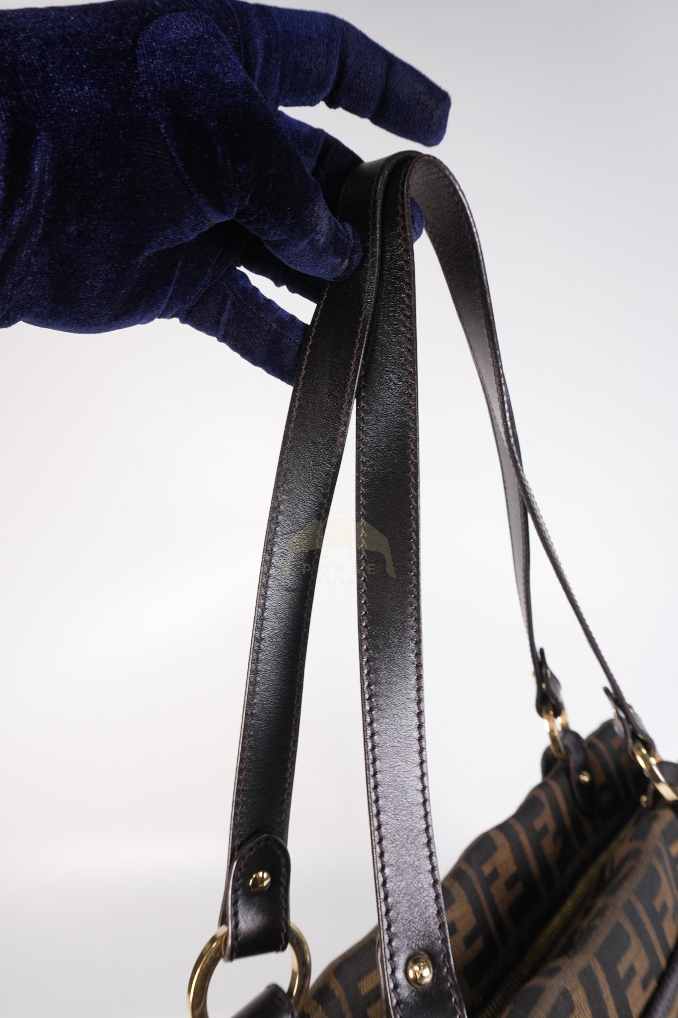 Chef Large Shoulder Bag in Black/Brown Zucca Canvas & Light Gold Hardware | Purse Maison Luxury Bags Shop