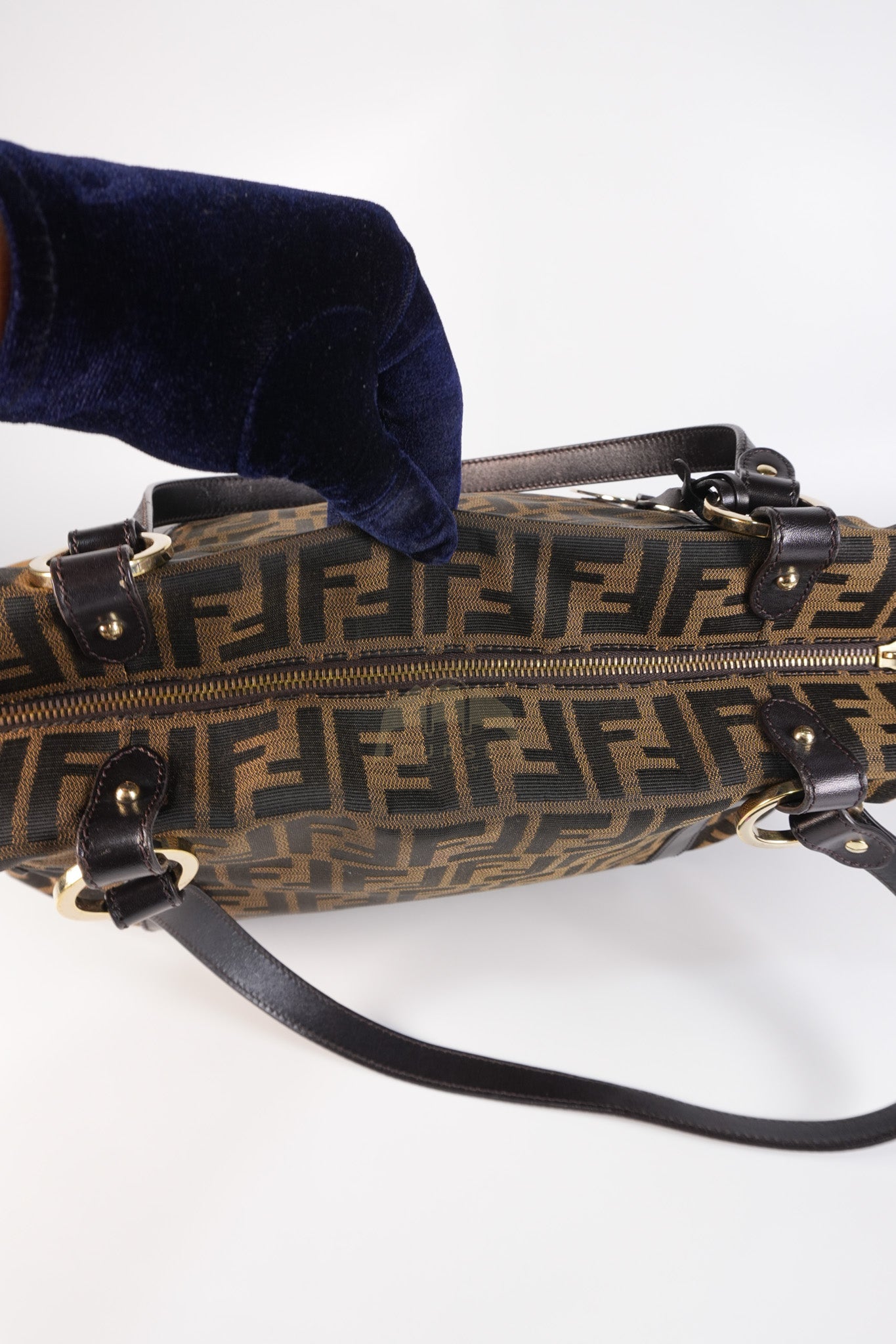 Chef Large Shoulder Bag in Black/Brown Zucca Canvas & Light Gold Hardware | Purse Maison Luxury Bags Shop