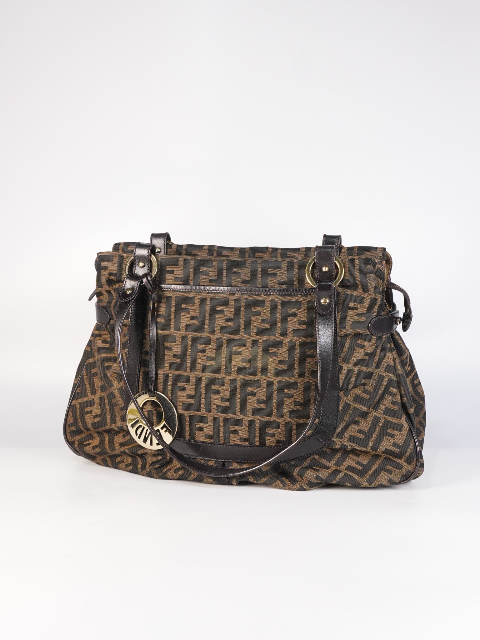 Chef Large Shoulder Bag in Black/Brown Zucca Canvas & Light Gold Hardware | Purse Maison Luxury Bags Shop