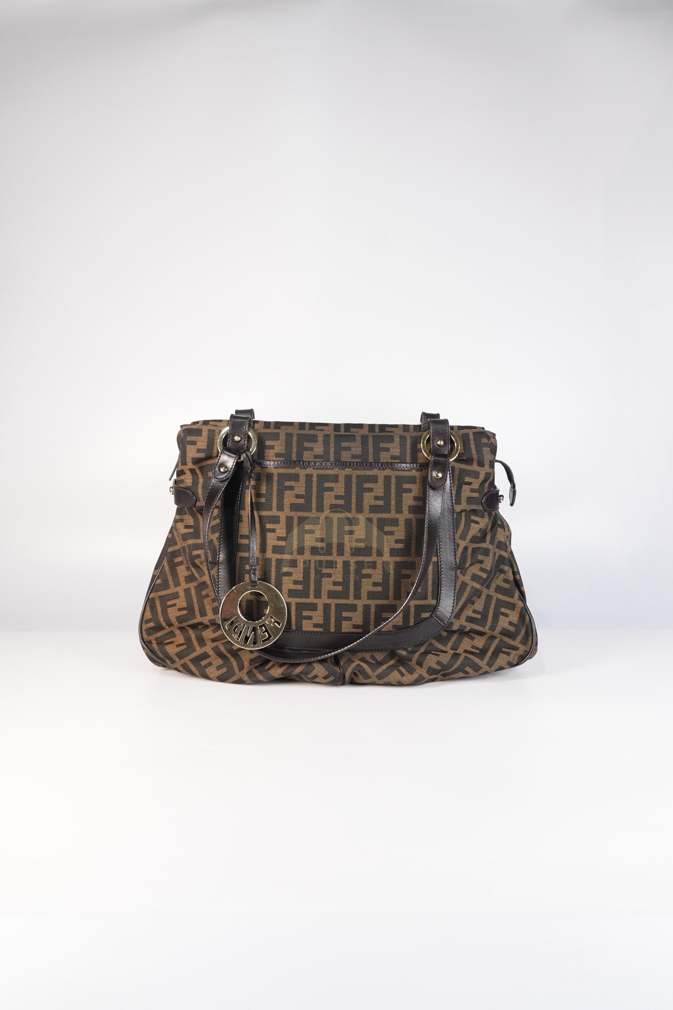 Chef Large Shoulder Bag in Black/Brown Zucca Canvas & Light Gold Hardware | Purse Maison Luxury Bags Shop