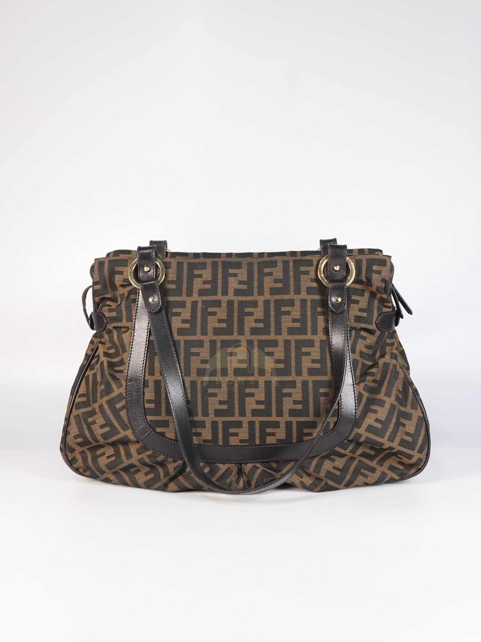 Chef Large Shoulder Bag in Black/Brown Zucca Canvas & Light Gold Hardware | Purse Maison Luxury Bags Shop