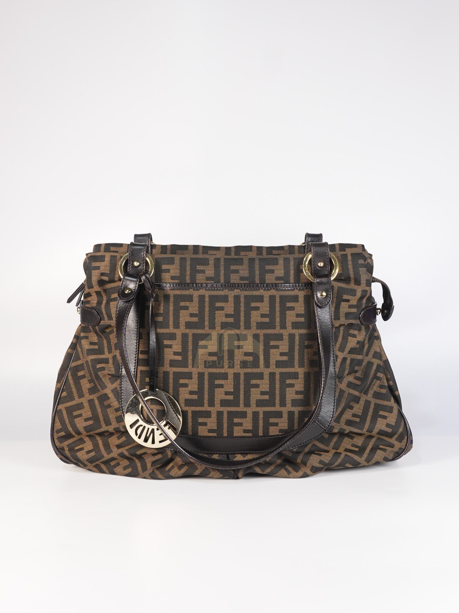 Chef Large Shoulder Bag in Black/Brown Zucca Canvas & Light Gold Hardware | Purse Maison Luxury Bags Shop