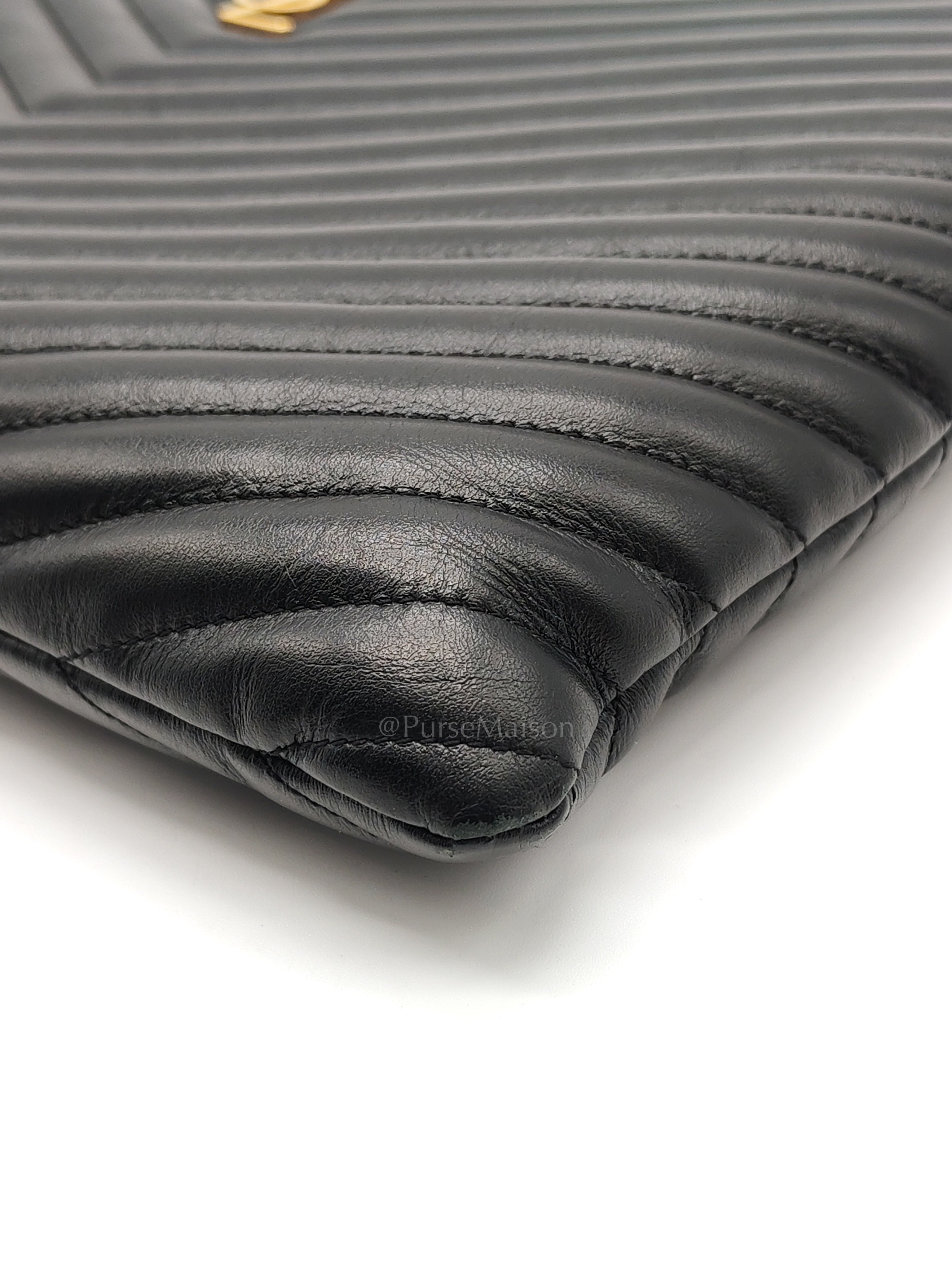 Chevron Clutch Bag in Black Quilted Matellase Leather & Gold Hardware | Purse Maison Luxury Bags Shop