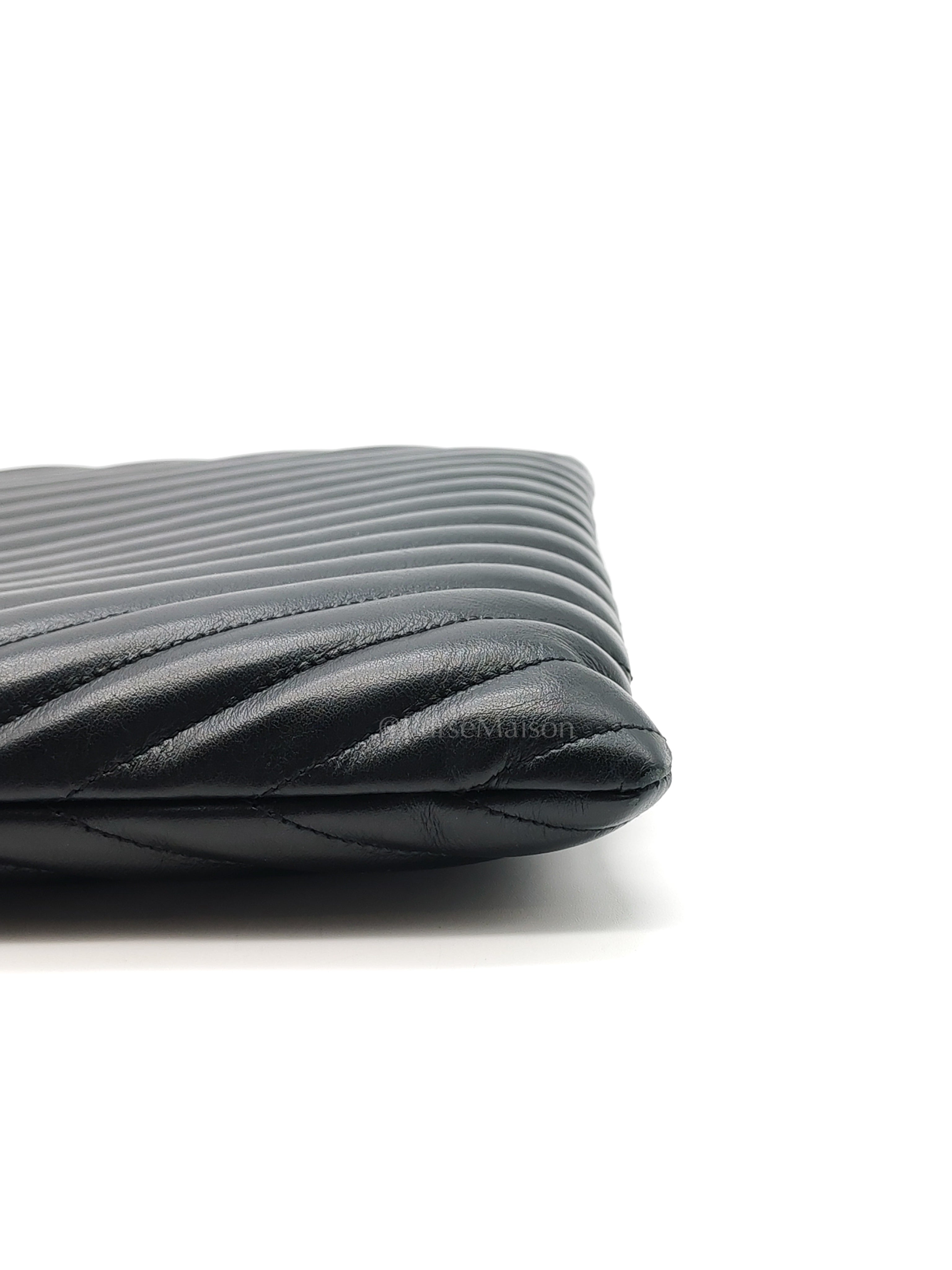 Chevron Clutch Bag in Black Quilted Matellase Leather & Gold Hardware | Purse Maison Luxury Bags Shop