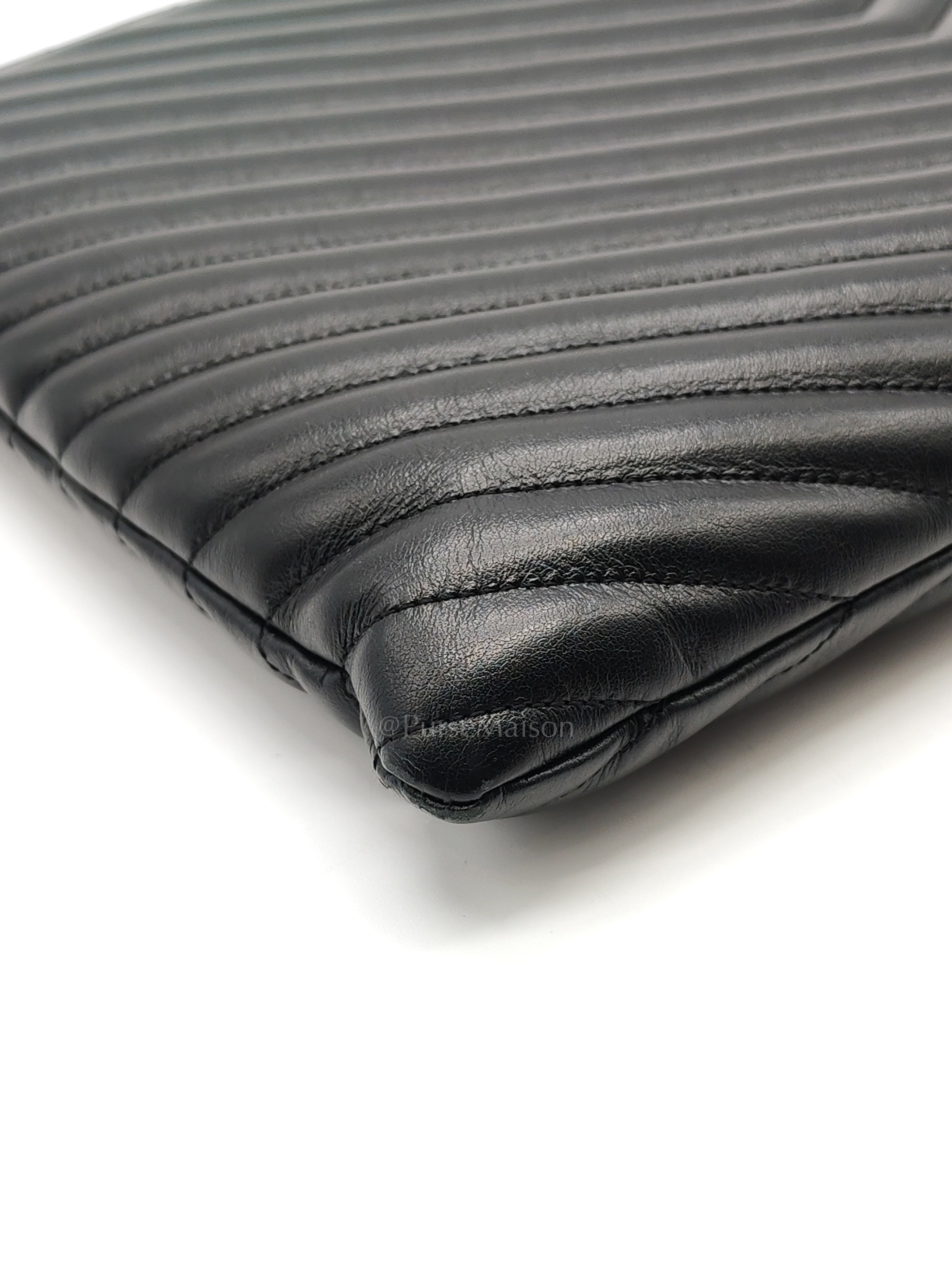 Chevron Clutch Bag in Black Quilted Matellase Leather & Gold Hardware | Purse Maison Luxury Bags Shop