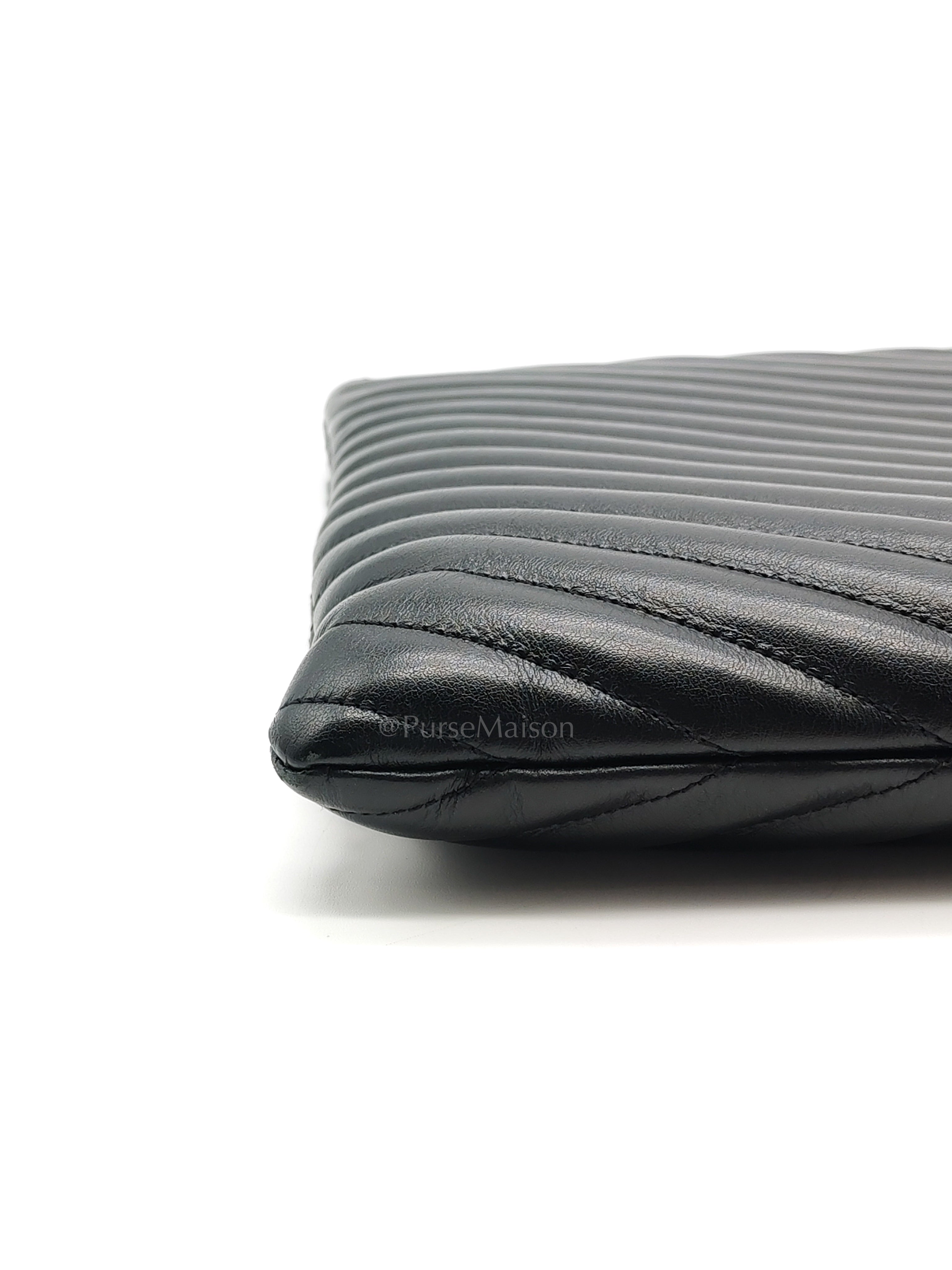 Chevron Clutch Bag in Black Quilted Matellase Leather & Gold Hardware | Purse Maison Luxury Bags Shop