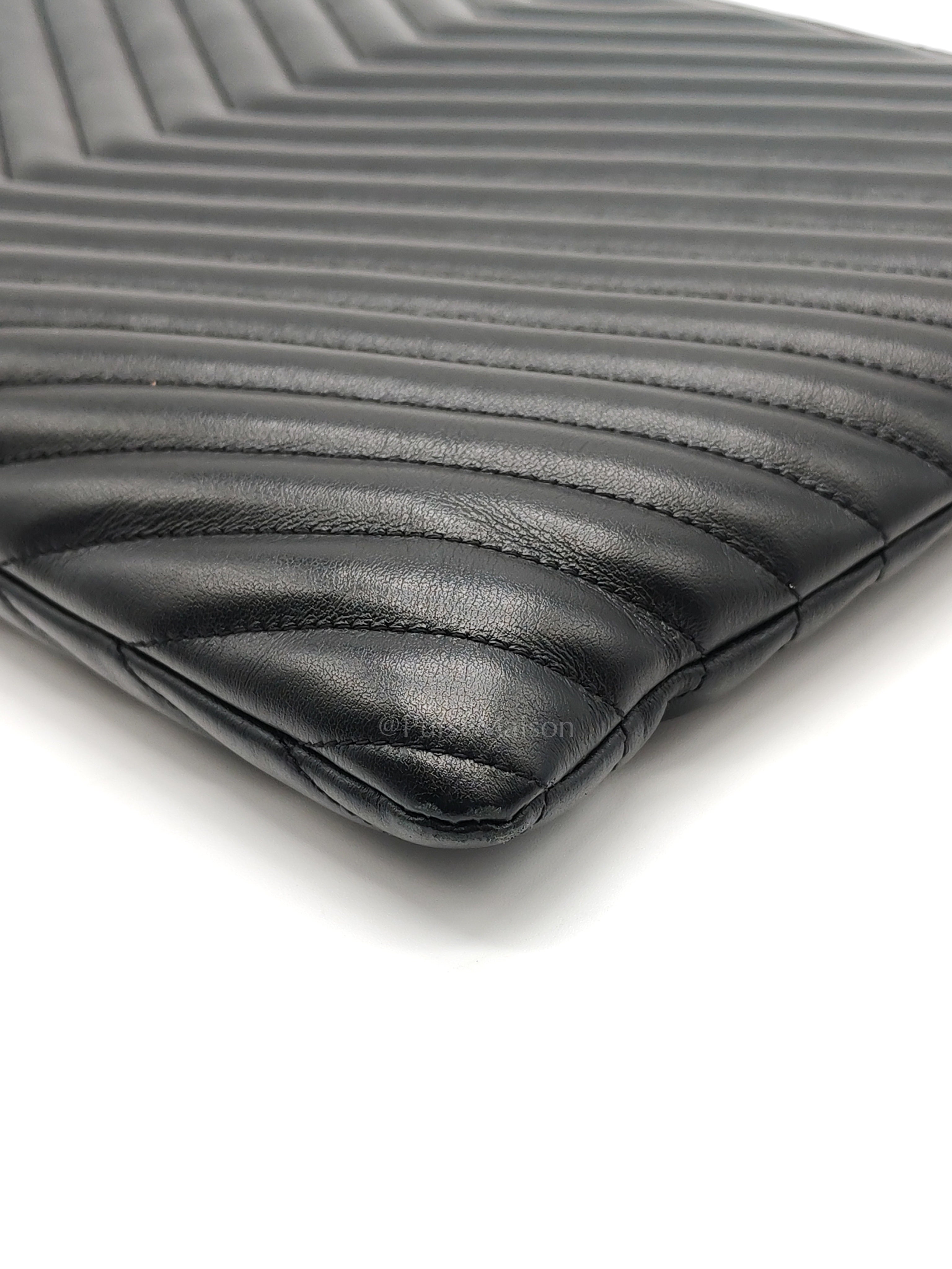Chevron Clutch Bag in Black Quilted Matellase Leather & Gold Hardware | Purse Maison Luxury Bags Shop