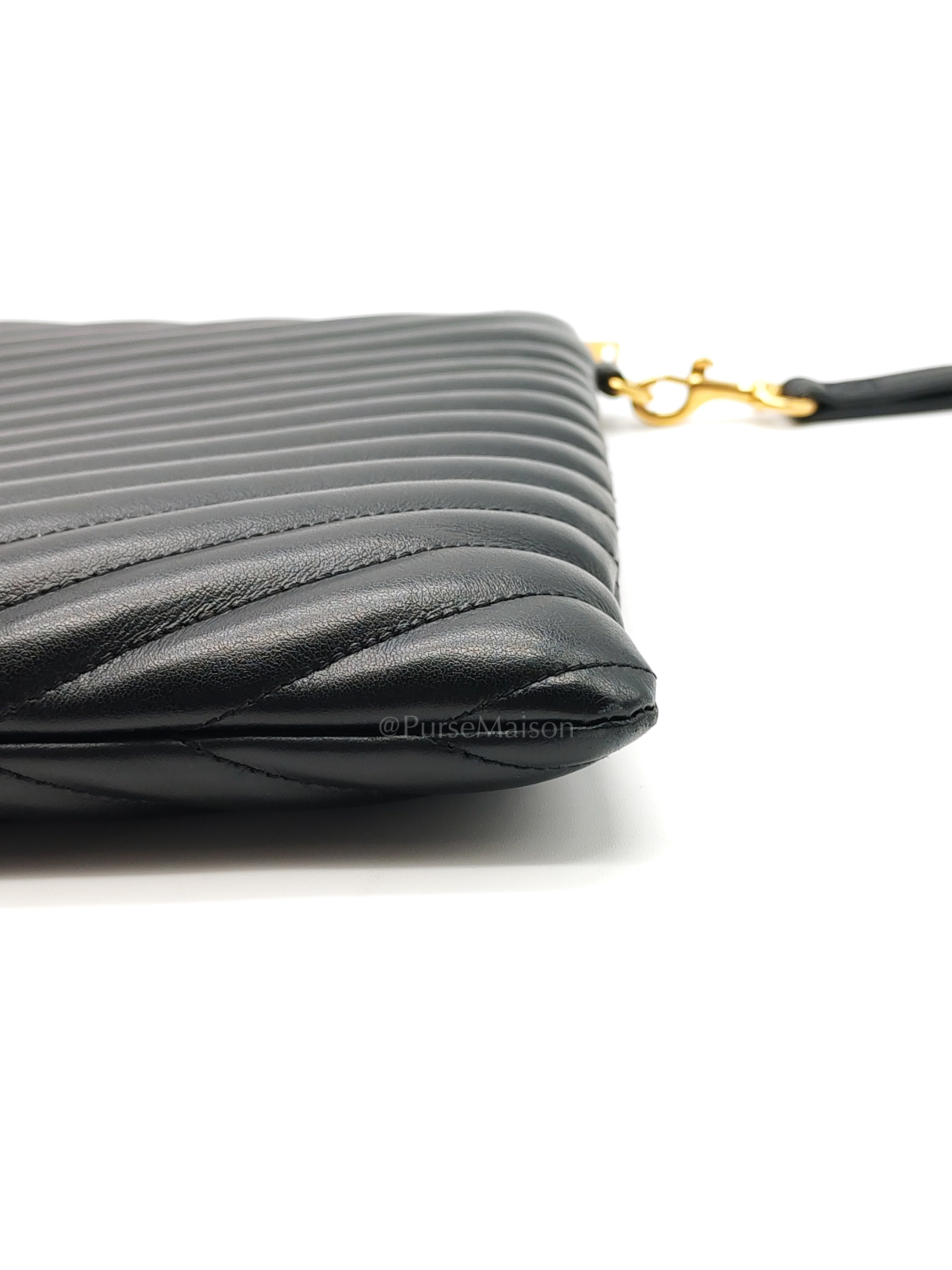 Chevron Clutch Bag in Black Quilted Matellase Leather & Gold Hardware | Purse Maison Luxury Bags Shop