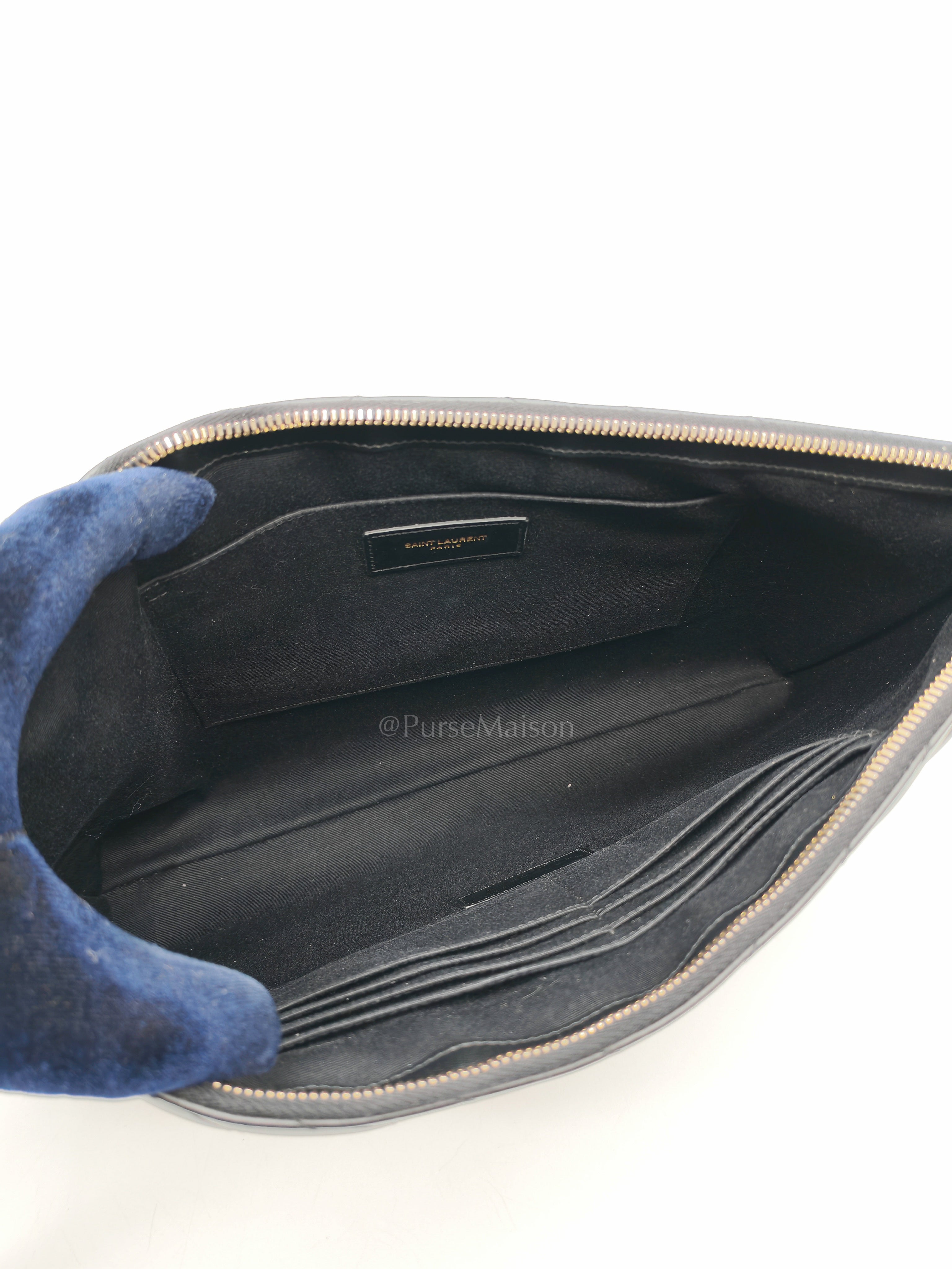 Chevron Clutch Bag in Black Quilted Matellase Leather & Gold Hardware | Purse Maison Luxury Bags Shop