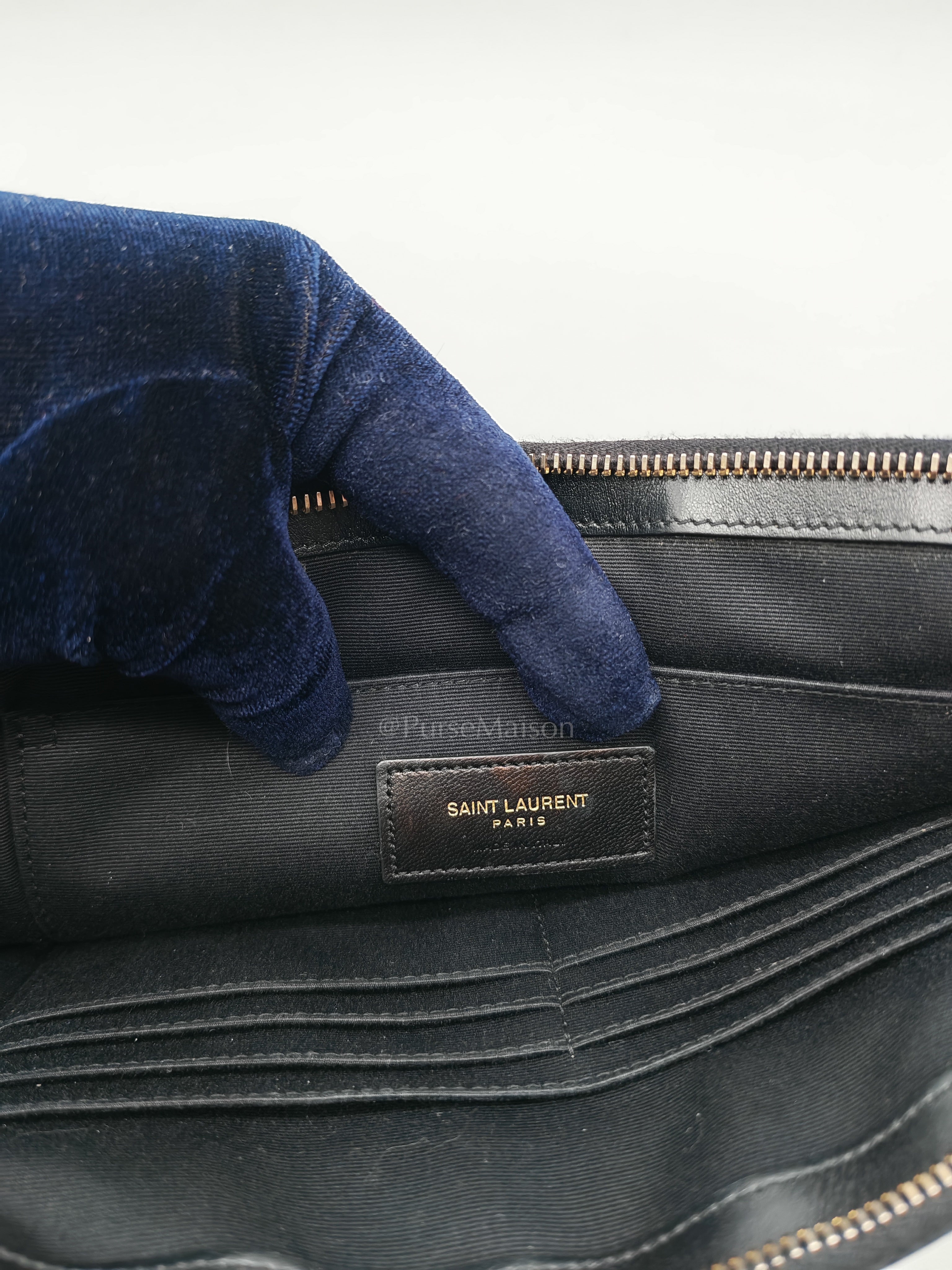 Chevron Clutch Bag in Black Quilted Matellase Leather & Gold Hardware | Purse Maison Luxury Bags Shop