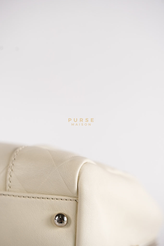 Chevron V-Stitch Cream Calfskin Leather Boston Bag Series 10 | Purse Maison Luxury Bags Shop