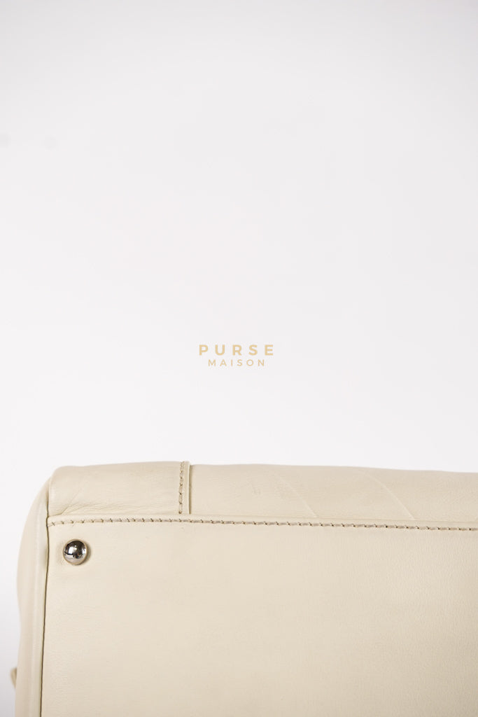 Chevron V-Stitch Cream Calfskin Leather Boston Bag Series 10 | Purse Maison Luxury Bags Shop