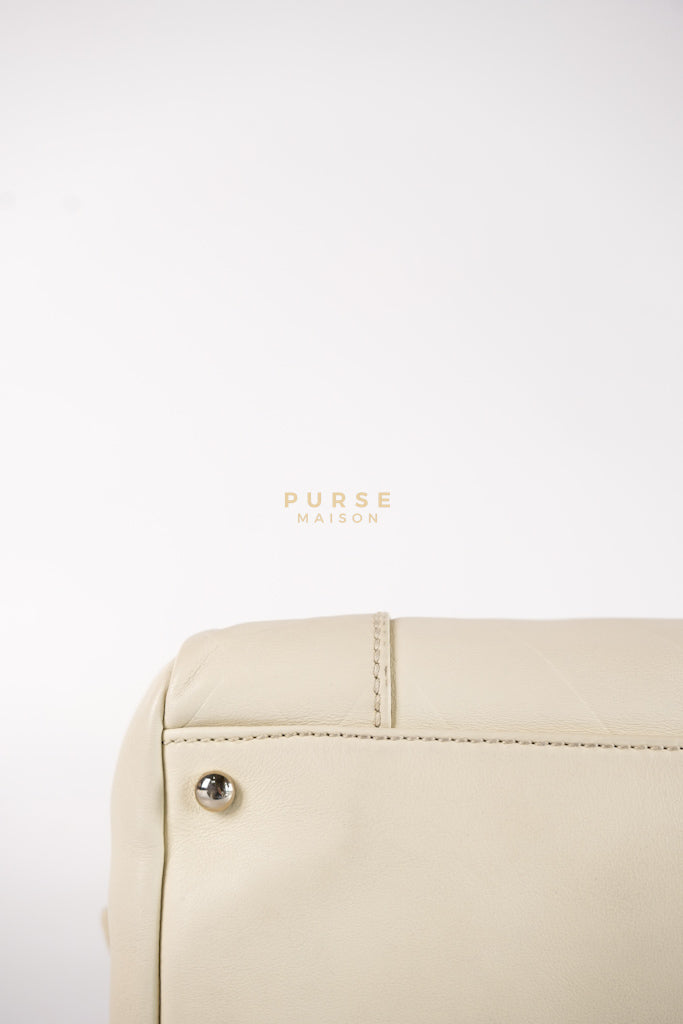 Chevron V-Stitch Cream Calfskin Leather Boston Bag Series 10 | Purse Maison Luxury Bags Shop