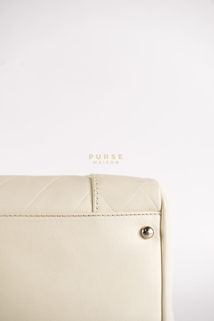 Chevron V-Stitch Cream Calfskin Leather Boston Bag Series 10 | Purse Maison Luxury Bags Shop