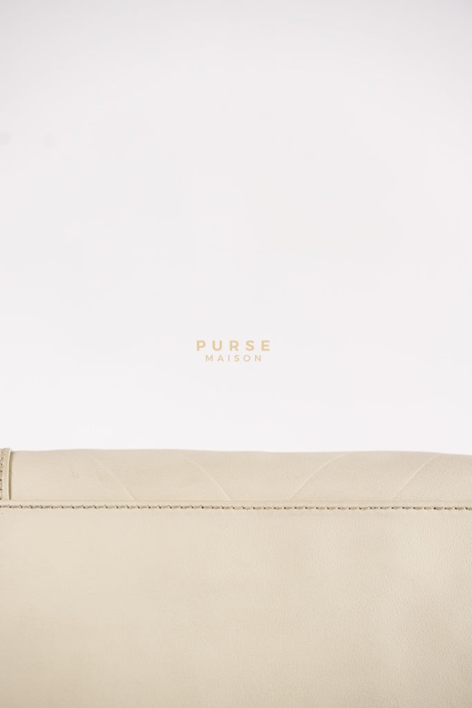 Chevron V-Stitch Cream Calfskin Leather Boston Bag Series 10 | Purse Maison Luxury Bags Shop