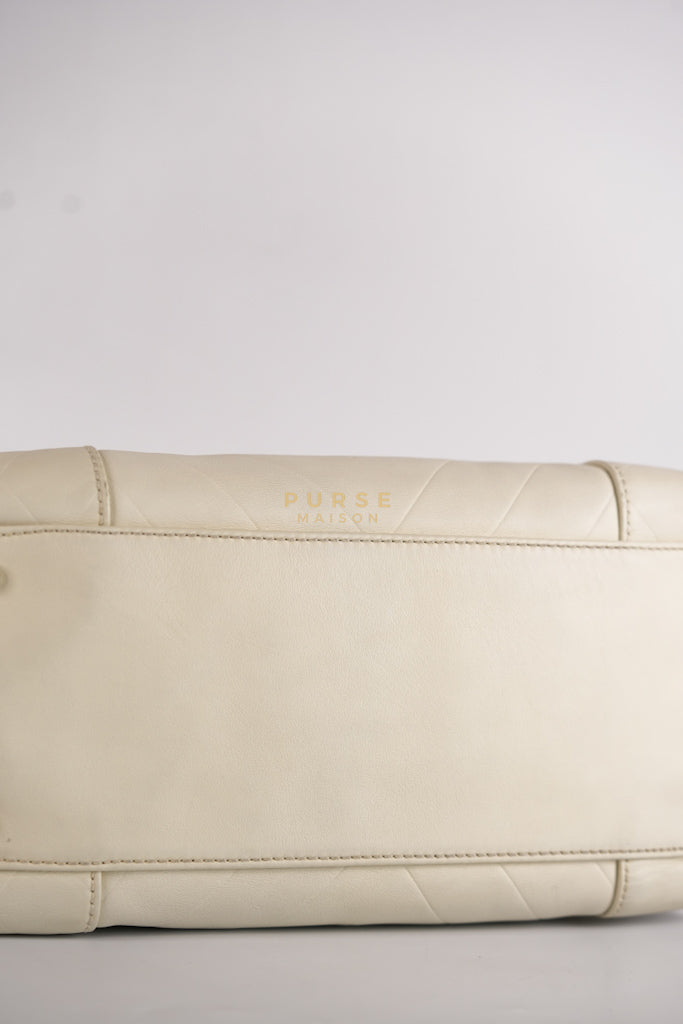 Chevron V-Stitch Cream Calfskin Leather Boston Bag Series 10 | Purse Maison Luxury Bags Shop