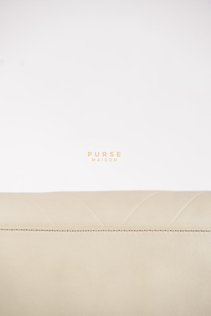 Chevron V-Stitch Cream Calfskin Leather Boston Bag Series 10 | Purse Maison Luxury Bags Shop