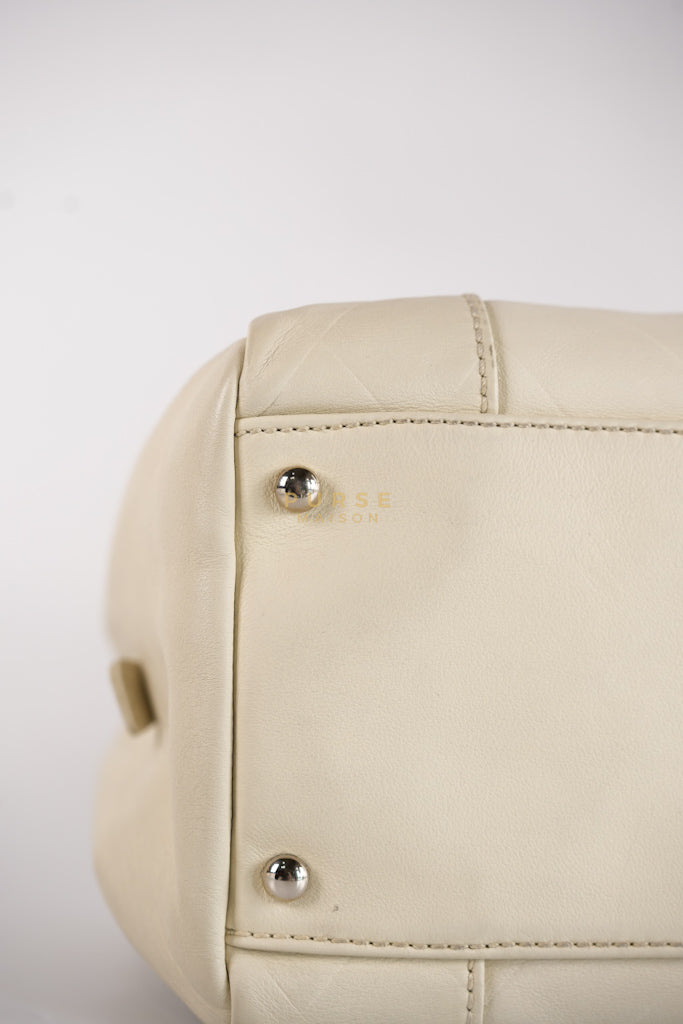 Chevron V-Stitch Cream Calfskin Leather Boston Bag Series 10 | Purse Maison Luxury Bags Shop