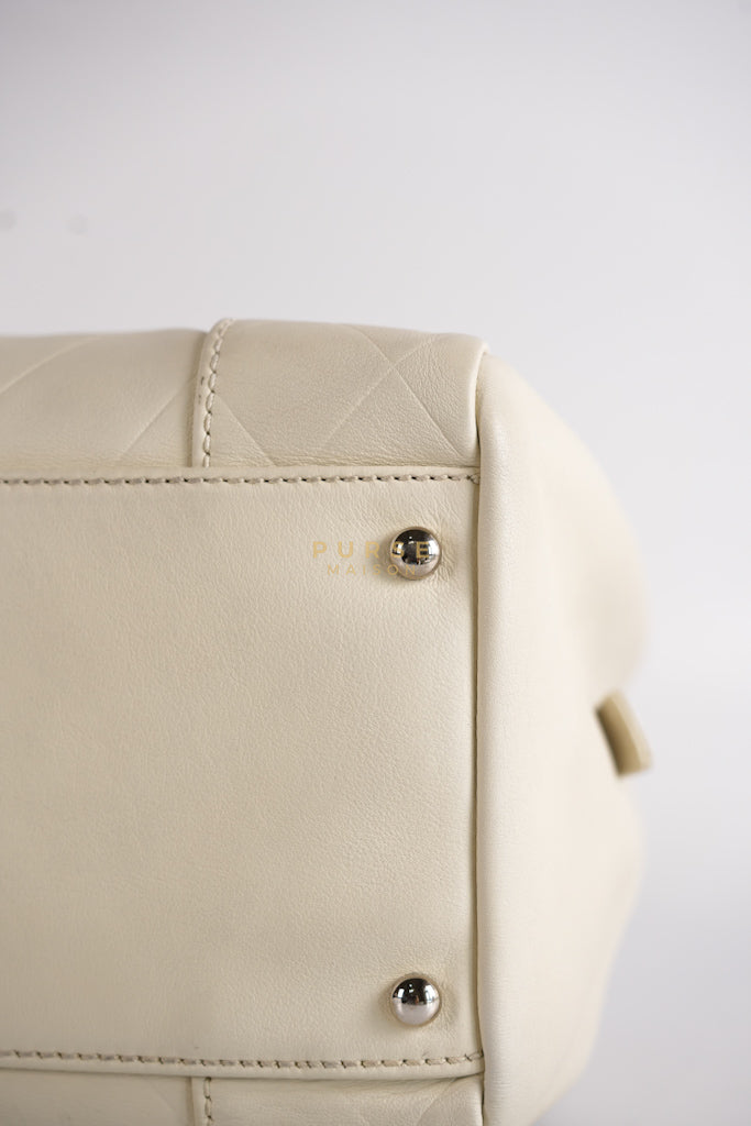 Chevron V-Stitch Cream Calfskin Leather Boston Bag Series 10 | Purse Maison Luxury Bags Shop