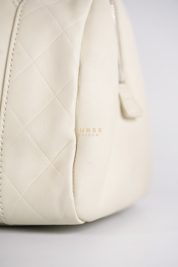 Chevron V-Stitch Cream Calfskin Leather Boston Bag Series 10 | Purse Maison Luxury Bags Shop